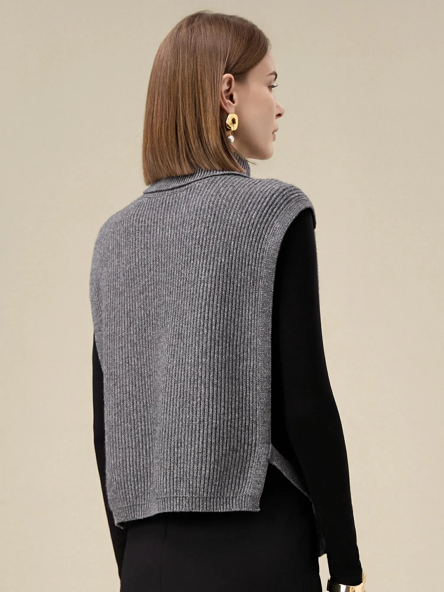 Amoretu Women's 100% Wool Lapel Sleeveless Knitted Vest sold by Amoretu product image thumbnail 3