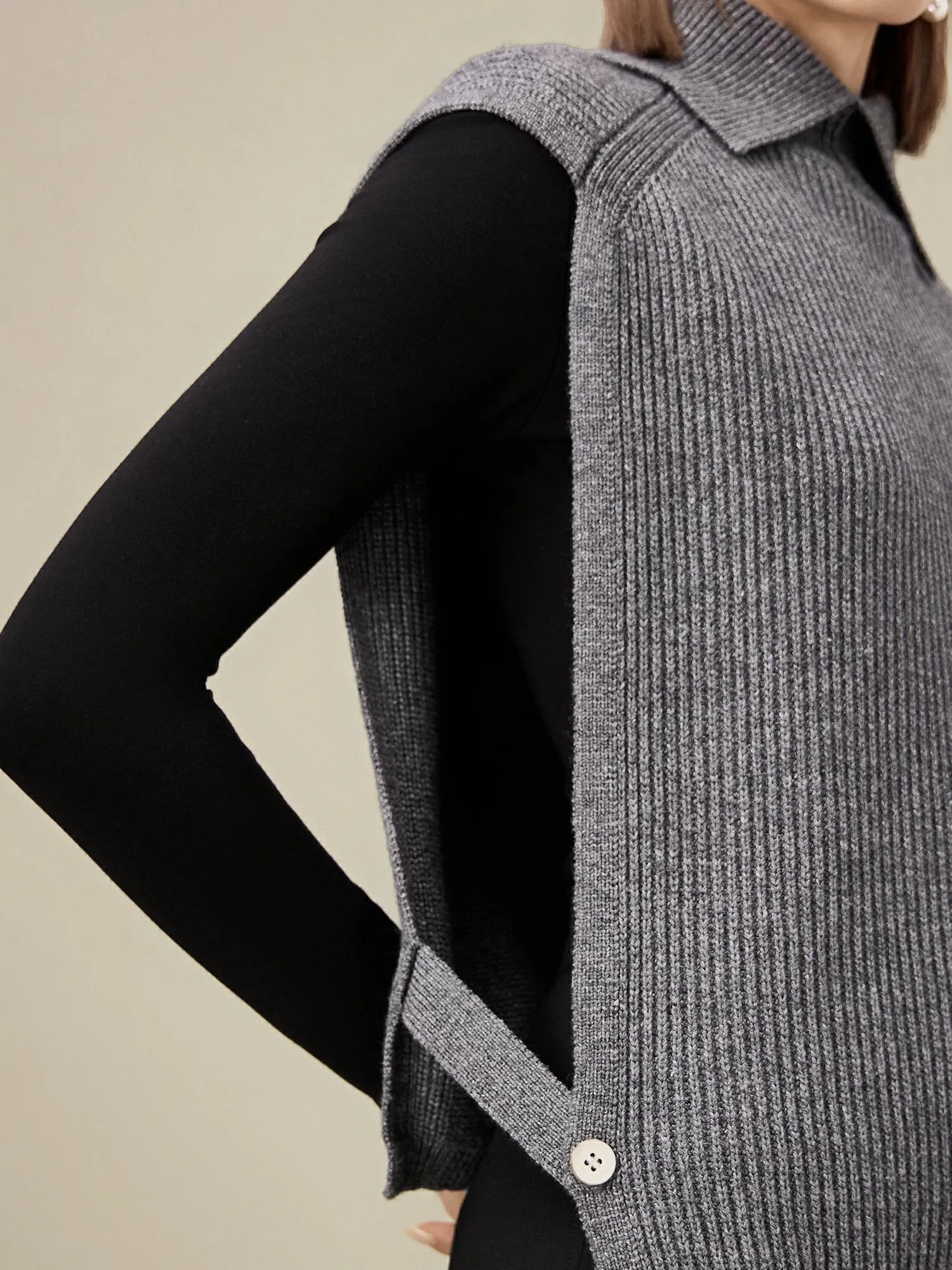 Amoretu Women's 100% Wool Lapel Sleeveless Knitted Vest sold by Amoretu product image thumbnail 5