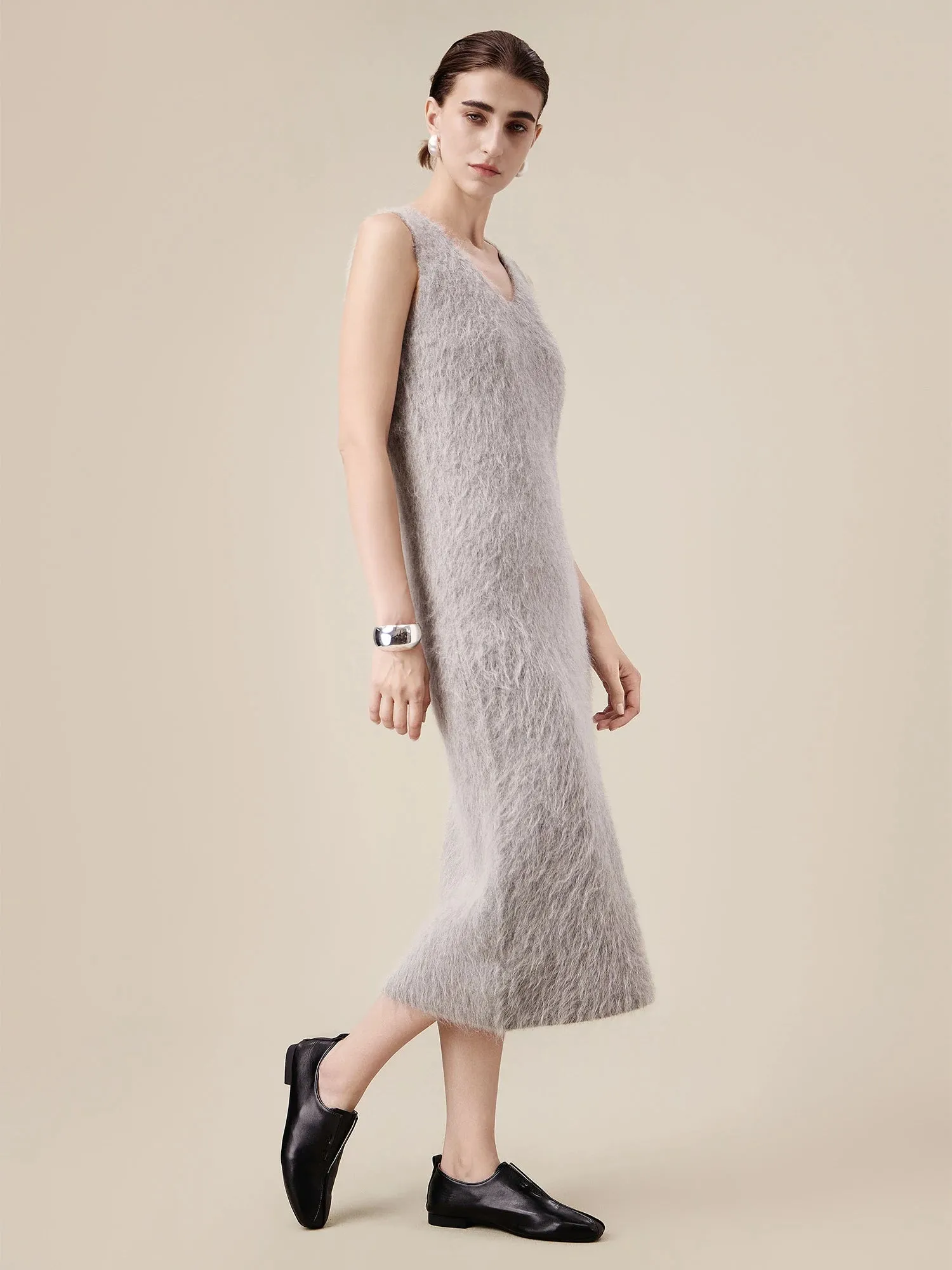 Amoretu Alpaca V-Neck Sleeveless Plush Knit Vest Dress sold by Amoretu