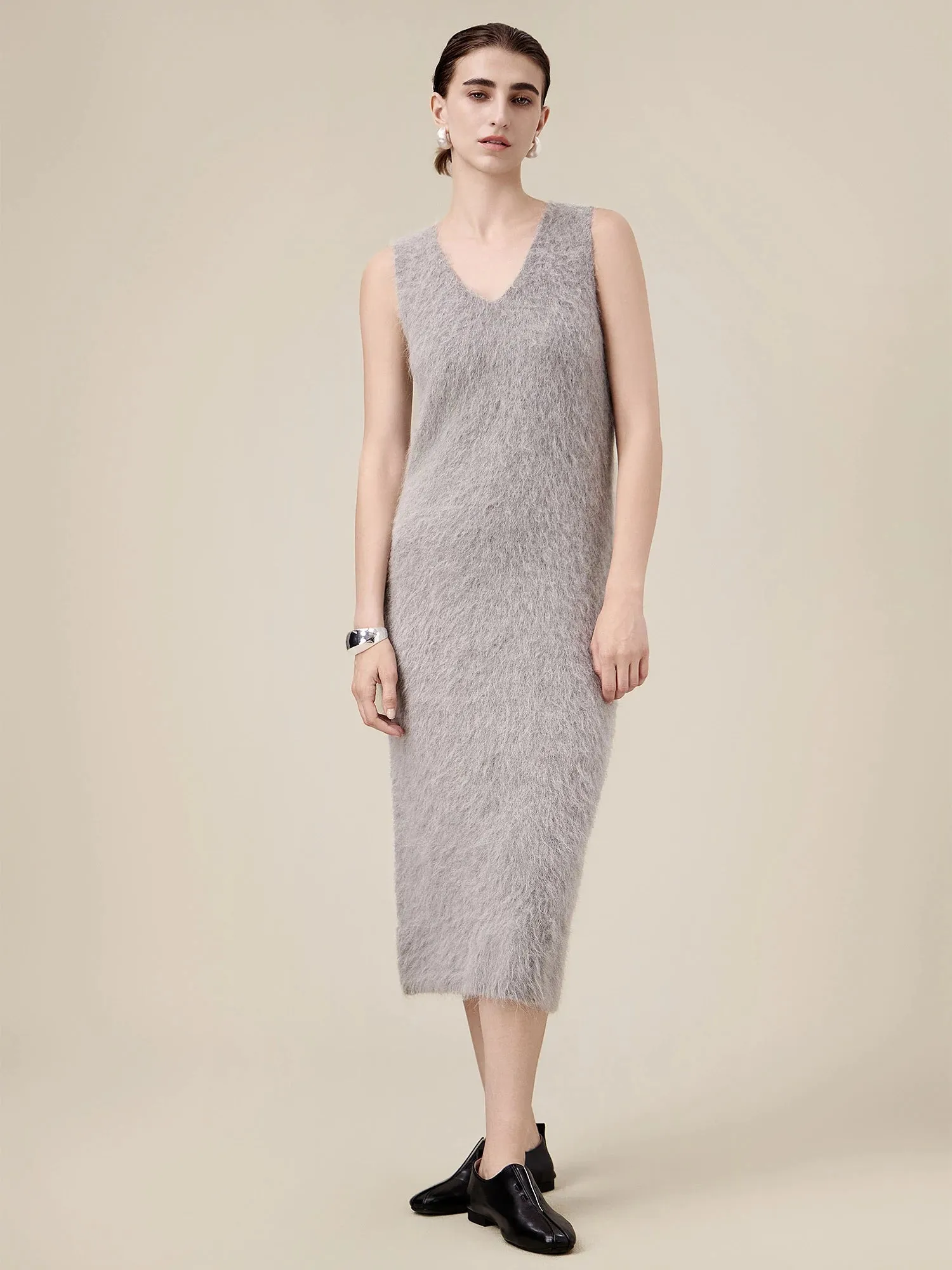 Amoretu Alpaca V-Neck Sleeveless Plush Knit Vest Dress sold by Amoretu product image thumbnail 2