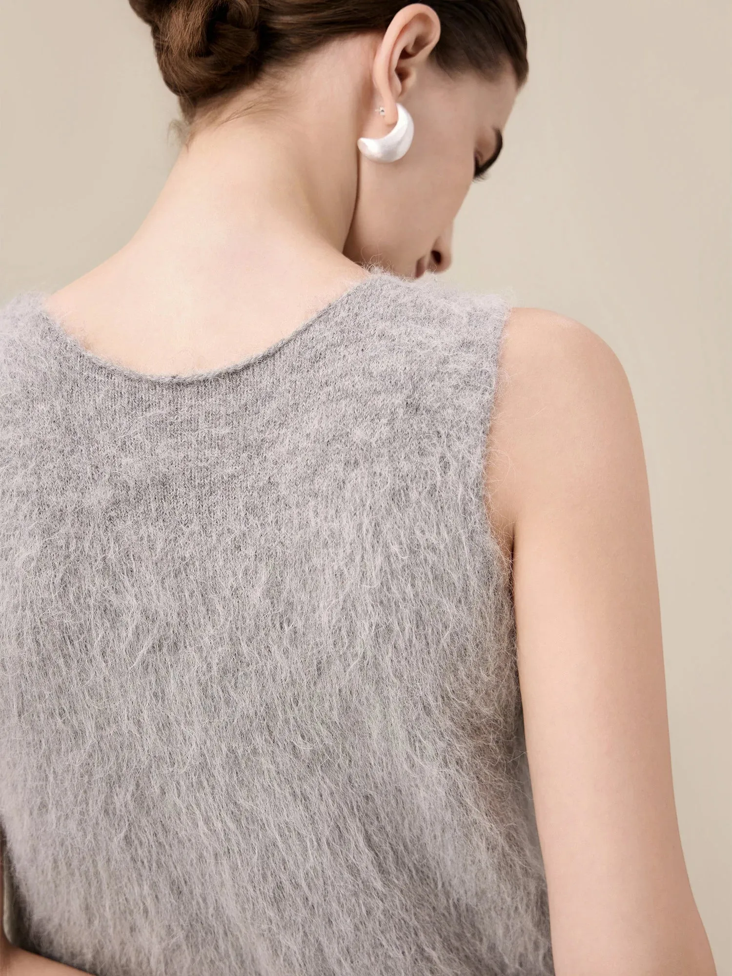 Amoretu Alpaca V-Neck Sleeveless Plush Knit Vest Dress sold by Amoretu product image thumbnail 5