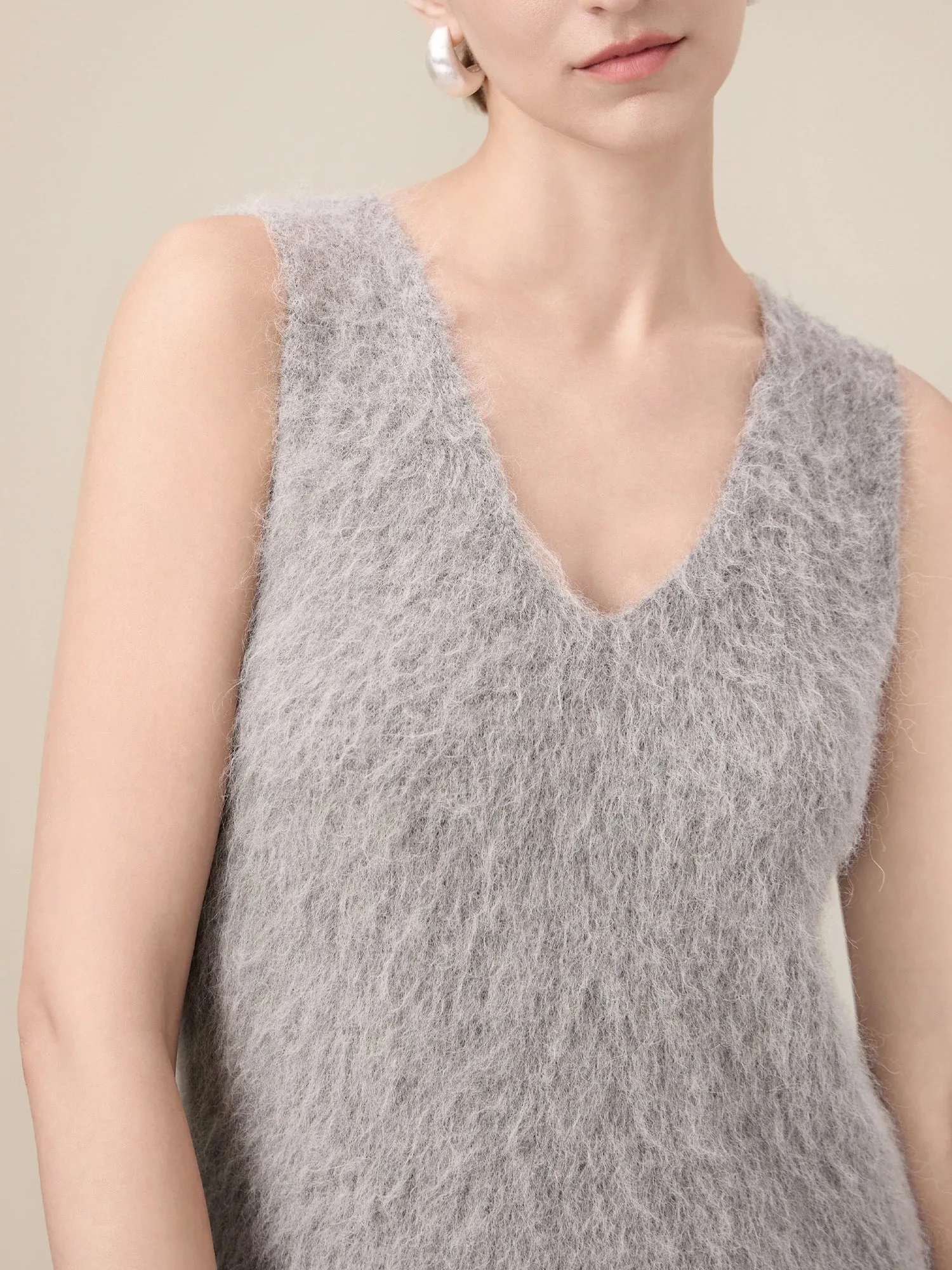 Amoretu Alpaca V-Neck Sleeveless Plush Knit Vest Dress sold by Amoretu product image thumbnail 4