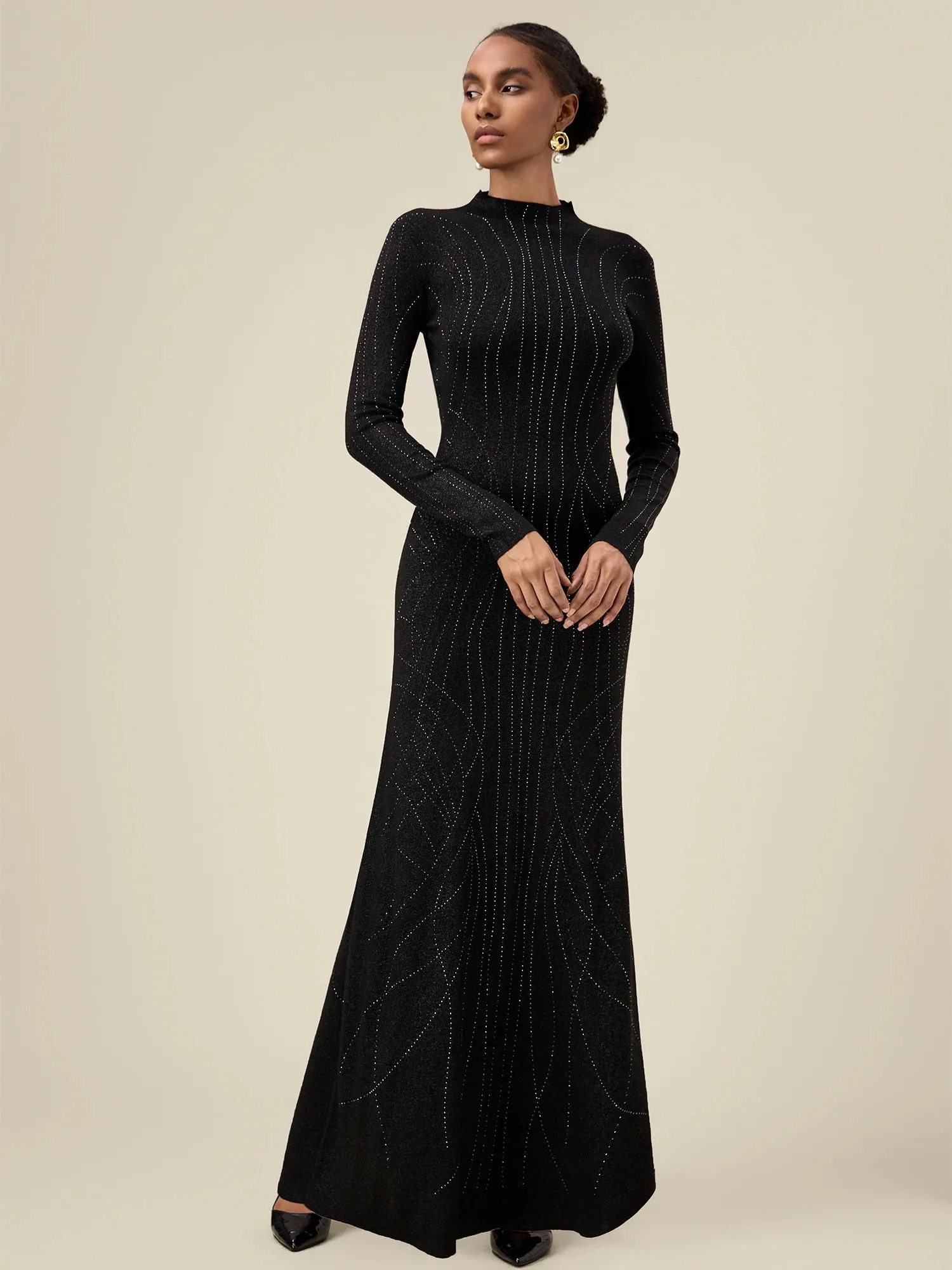 Amoretu Wool Mock Neck Rhinestone Backless Knit Dress sold by Amoretu