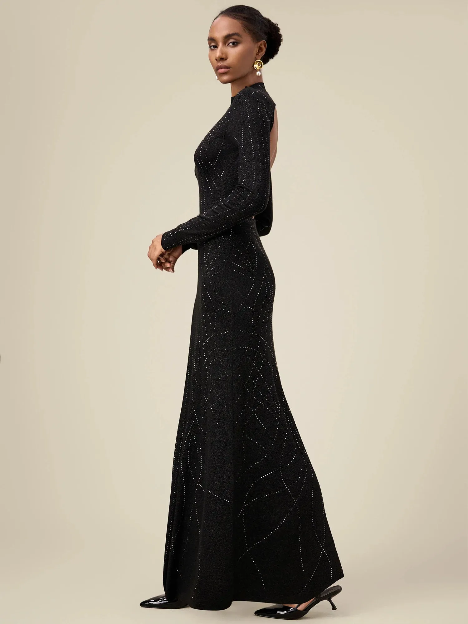 Amoretu Wool Mock Neck Rhinestone Backless Knit Dress sold by Amoretu product image thumbnail 4