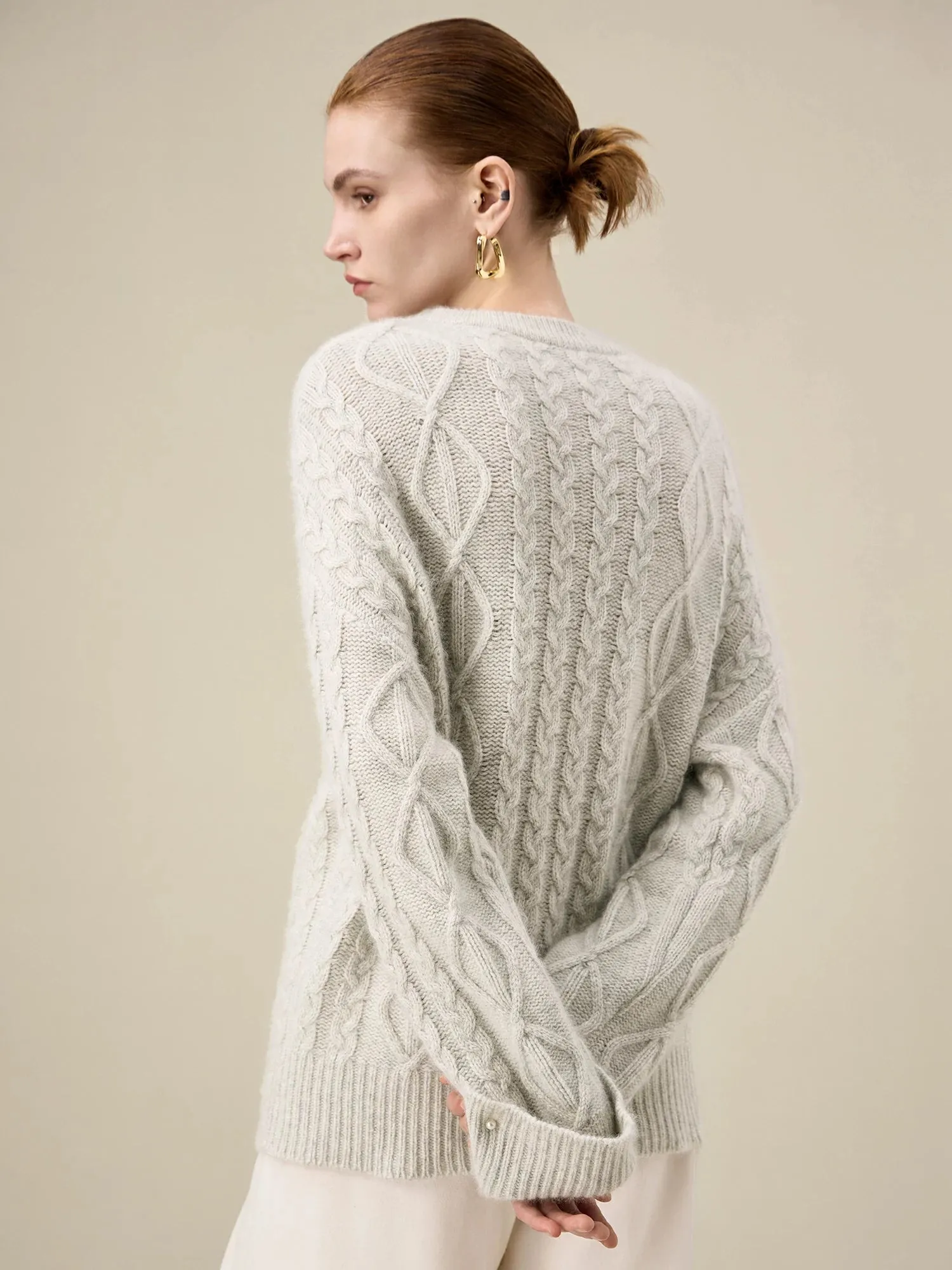 Amoretu Women's 44.1% Wool Long Sleeve Beaded Cable Knit Sweater sold by Amoretu product image thumbnail 4