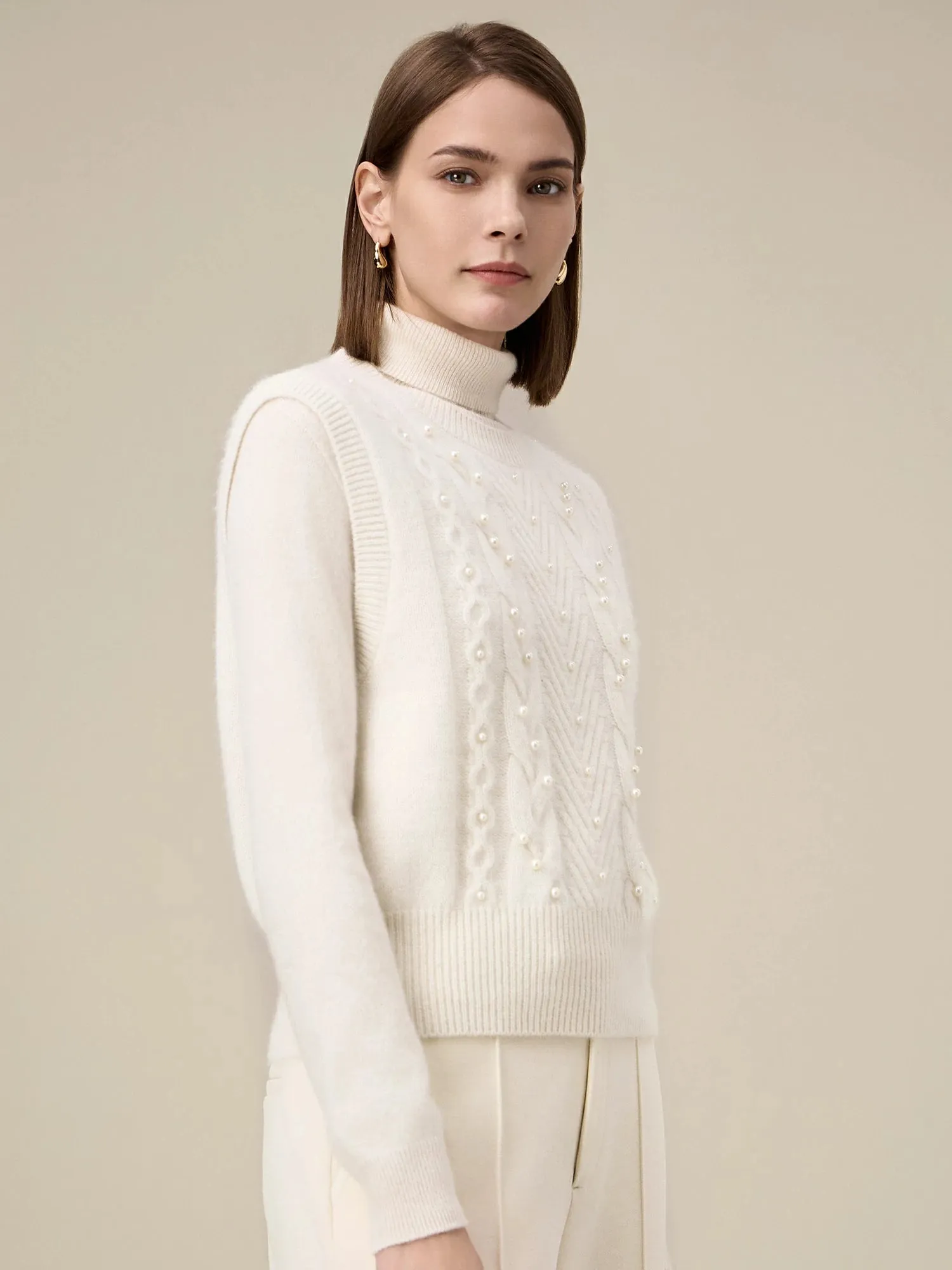 Amoretu Women's Wool Round Neck Beaded Cable-Knit Vest sold by Amoretu product image thumbnail 3