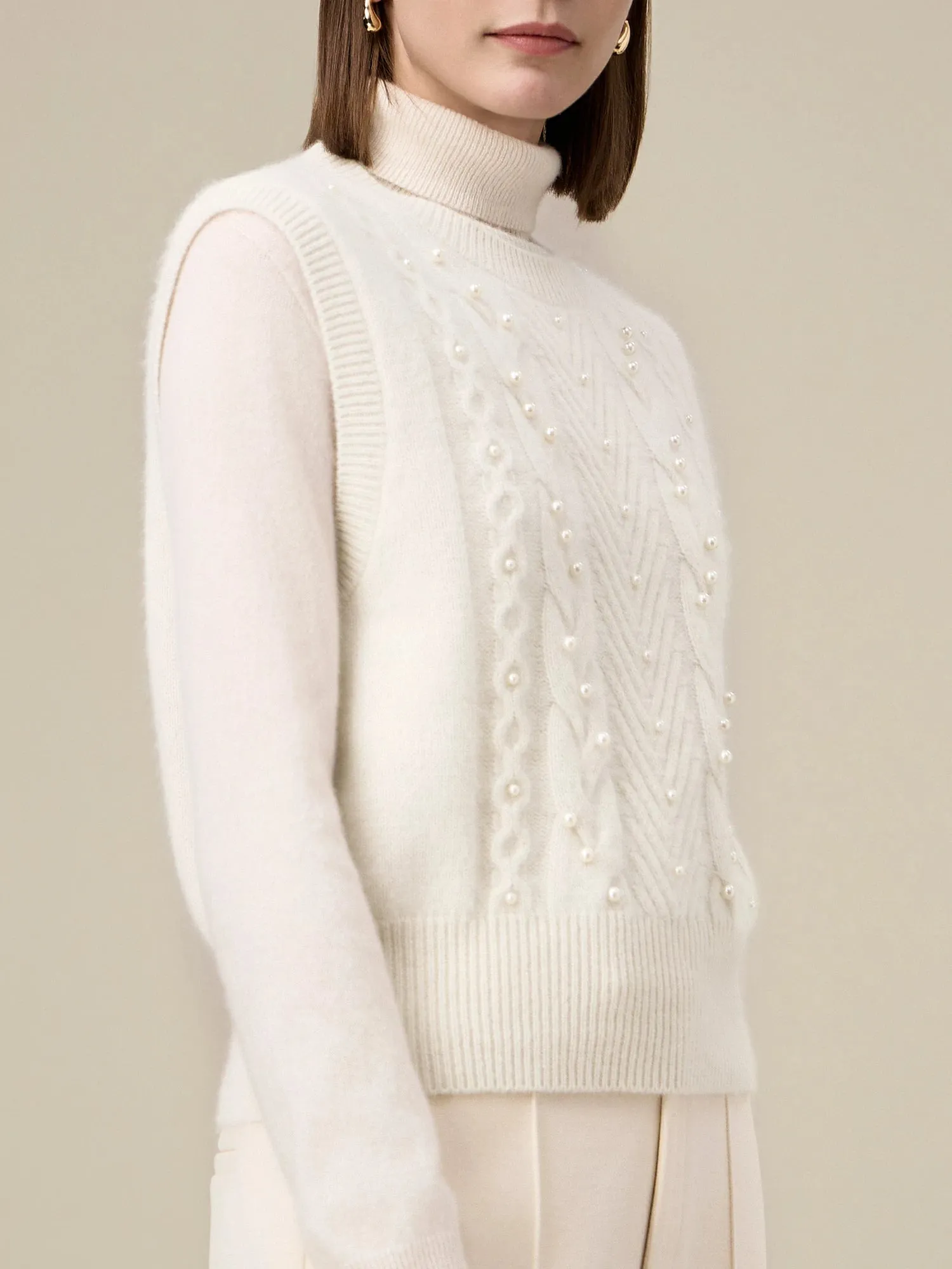 Amoretu Women's Wool Round Neck Beaded Cable-Knit Vest sold by Amoretu product image thumbnail 5