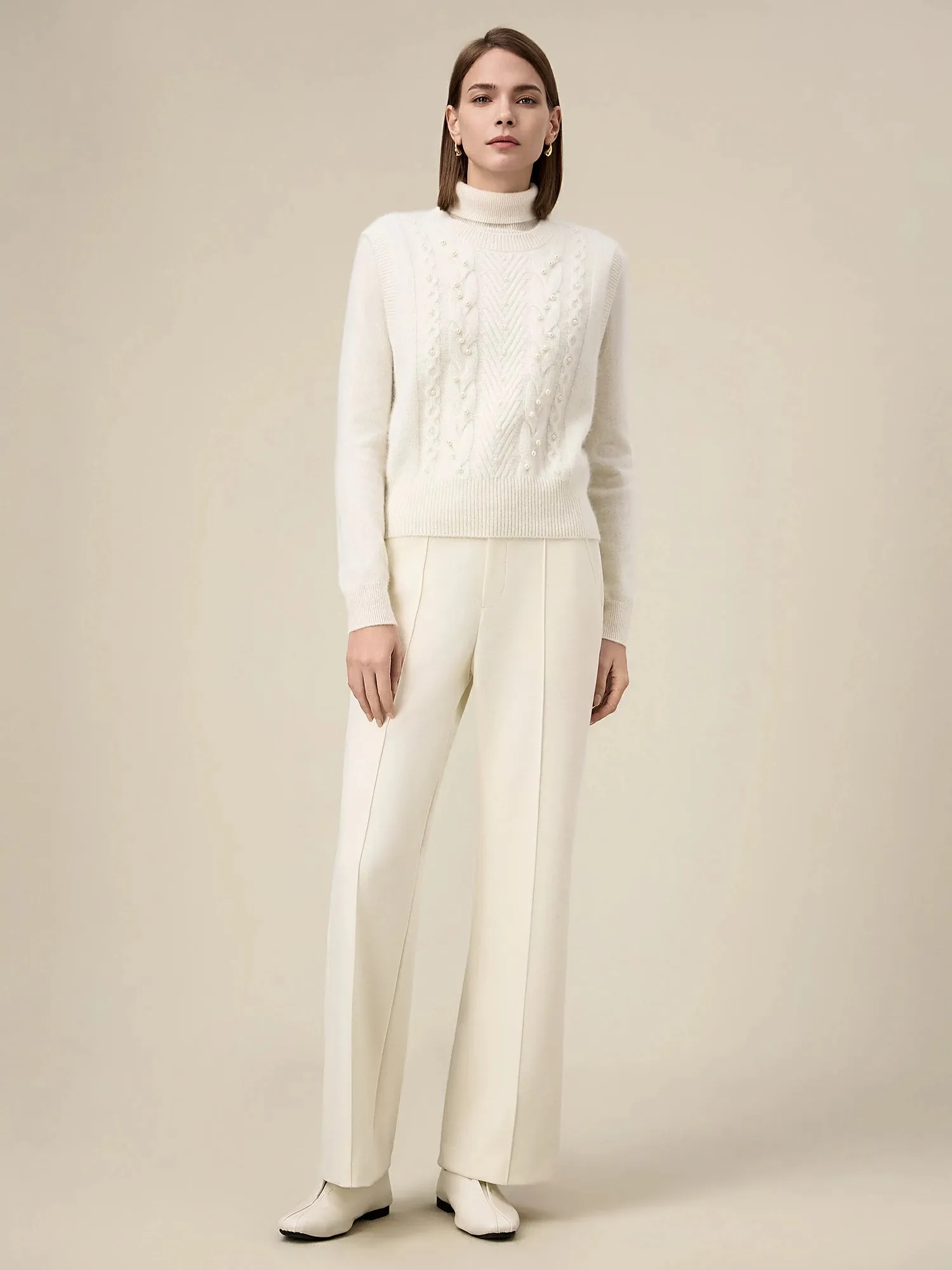 Amoretu Women's Wool Round Neck Beaded Cable-Knit Vest sold by Amoretu product image thumbnail 2