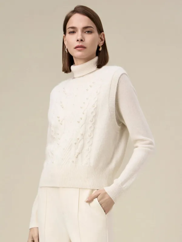 Amoretu Women's Wool Round Neck Beaded Cable-Knit Vest sold by Amoretu