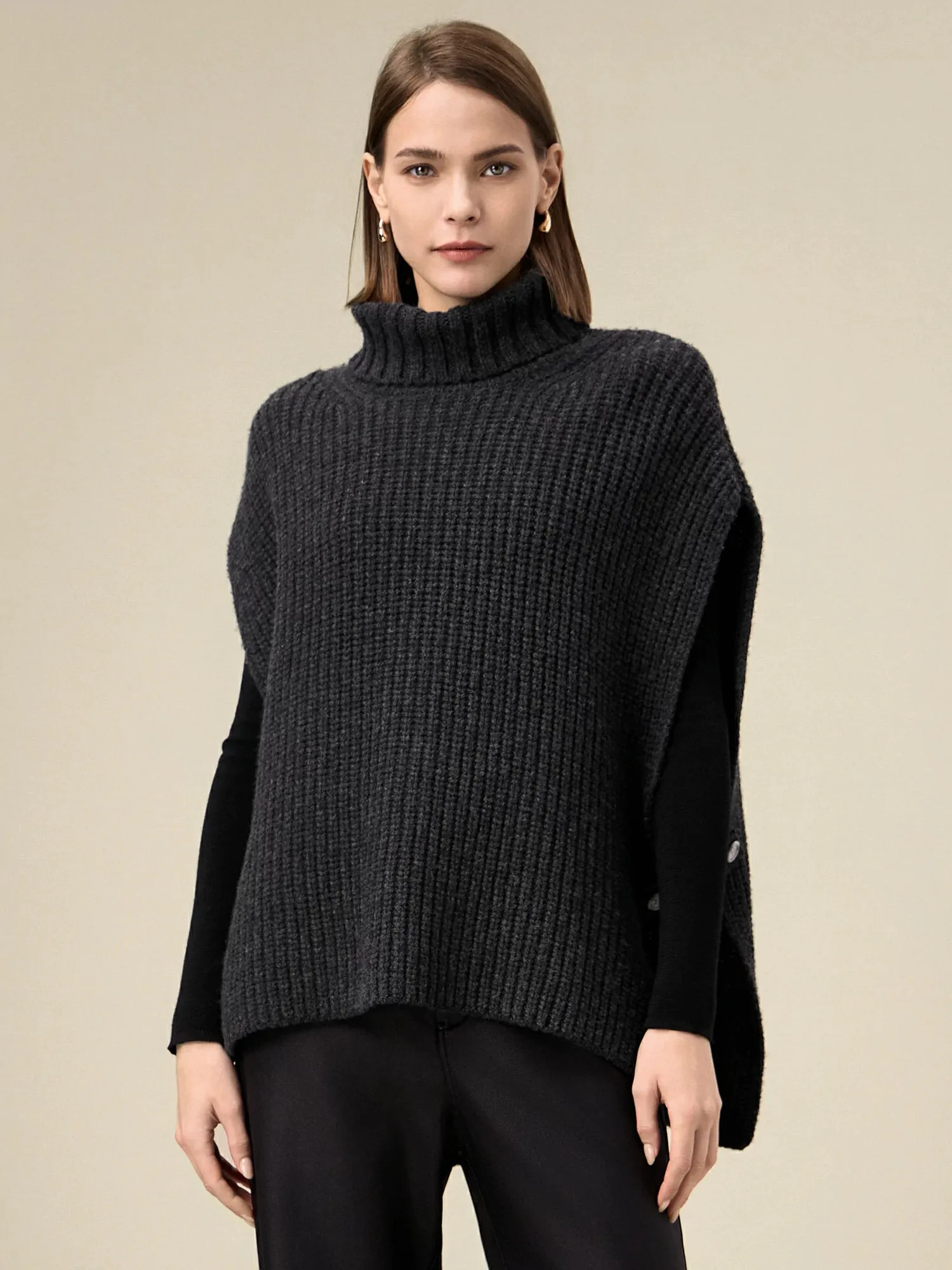 Amoretu 100% Wool Turtleneck Sleeveless Knit Vest sold by Amoretu
