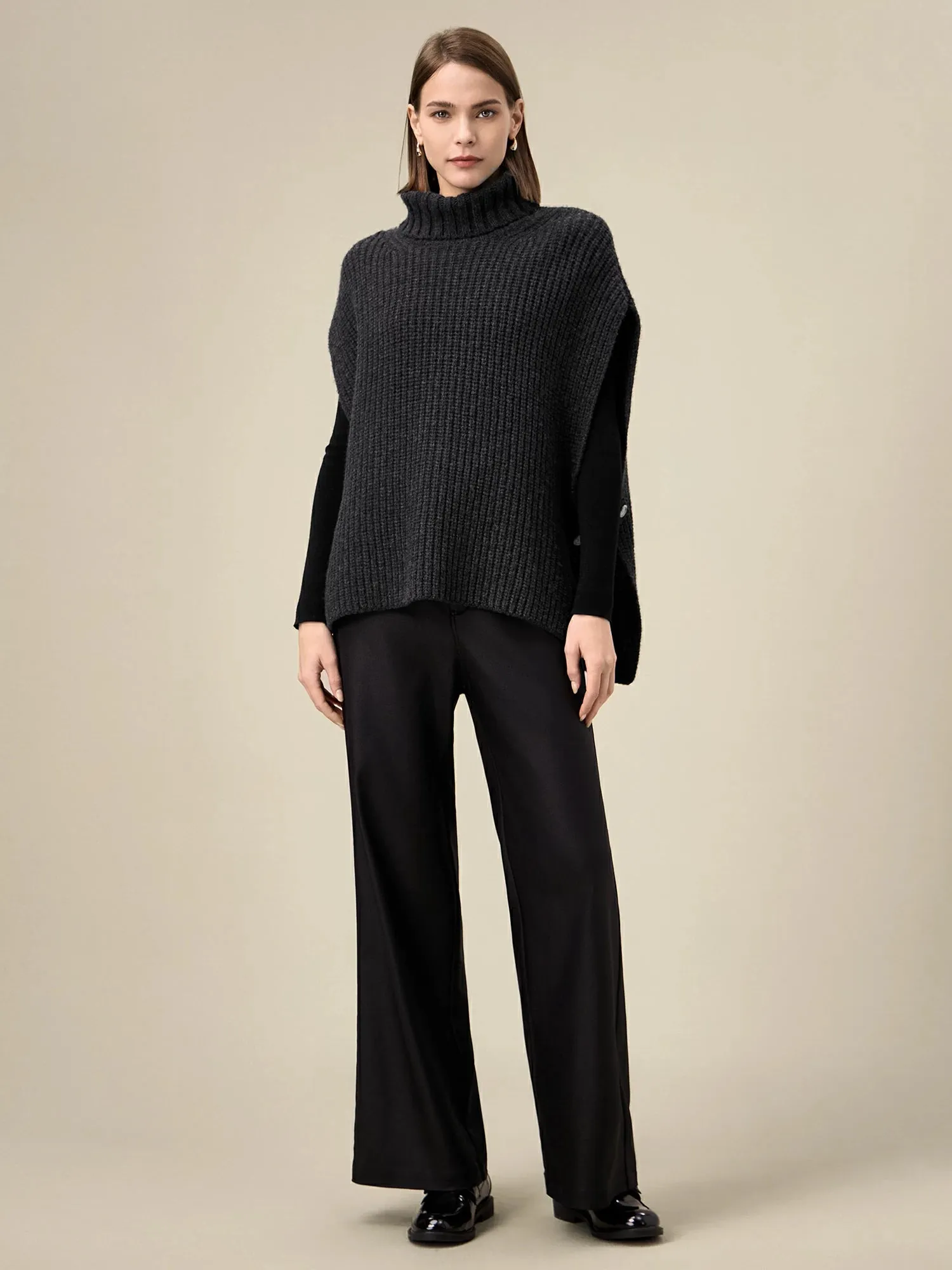 Amoretu 100% Wool Turtleneck Sleeveless Knit Vest sold by Amoretu product image thumbnail 2