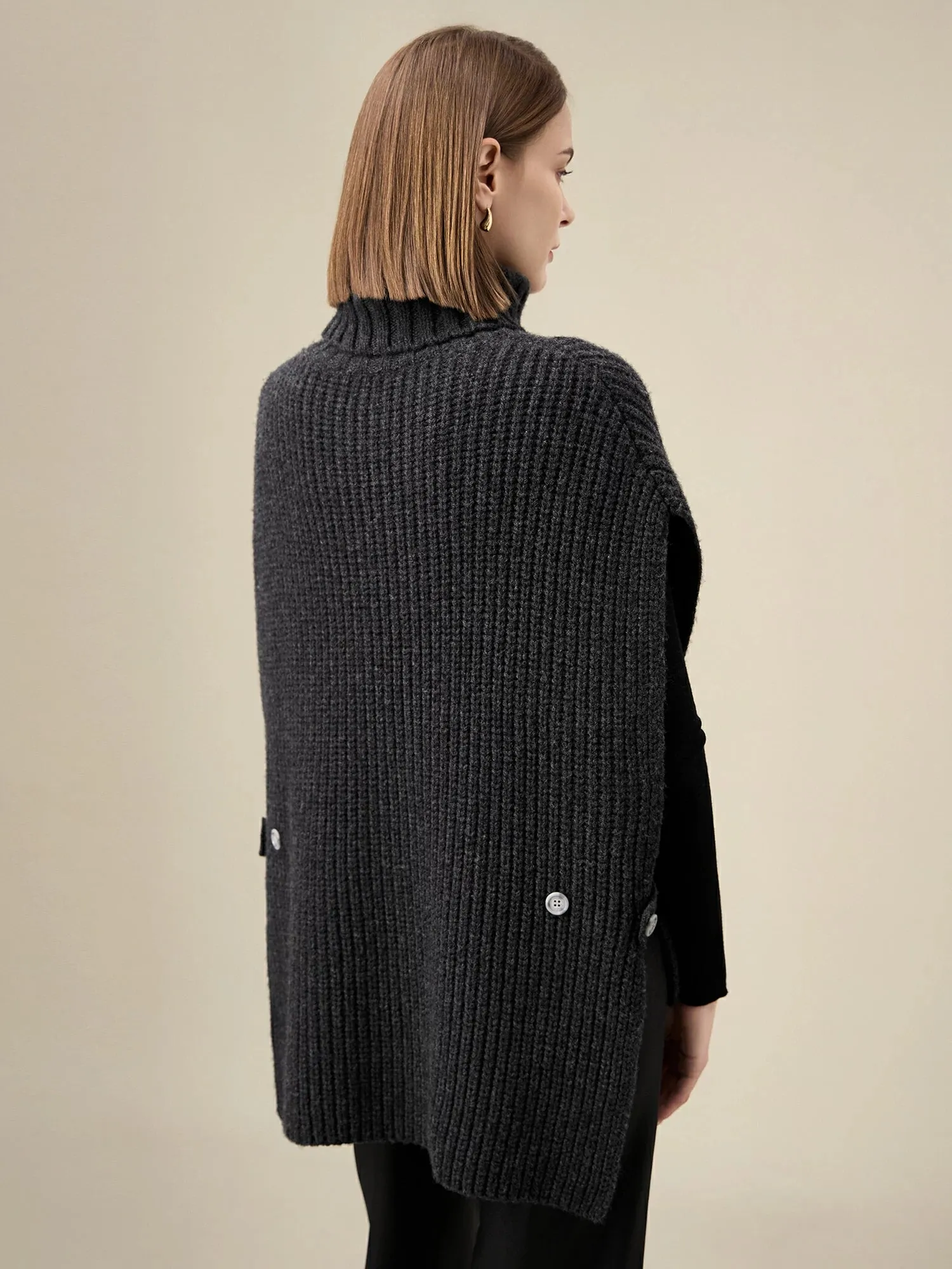 Amoretu 100% Wool Turtleneck Sleeveless Knit Vest sold by Amoretu product image thumbnail 4