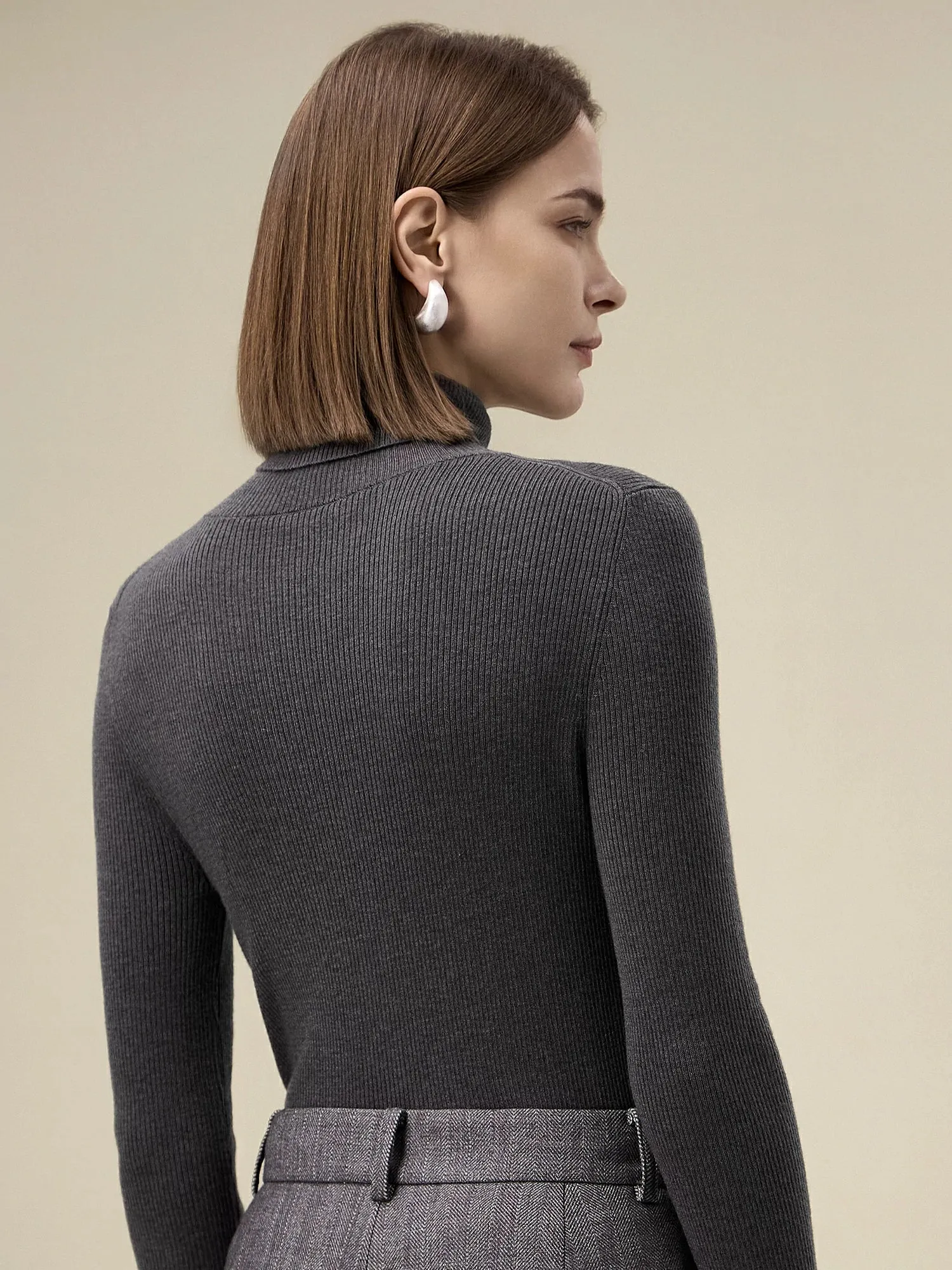 Amoretu Wool High Neck Slim Fit Ribbed Knit Sweater sold by Amoretu product image thumbnail 4