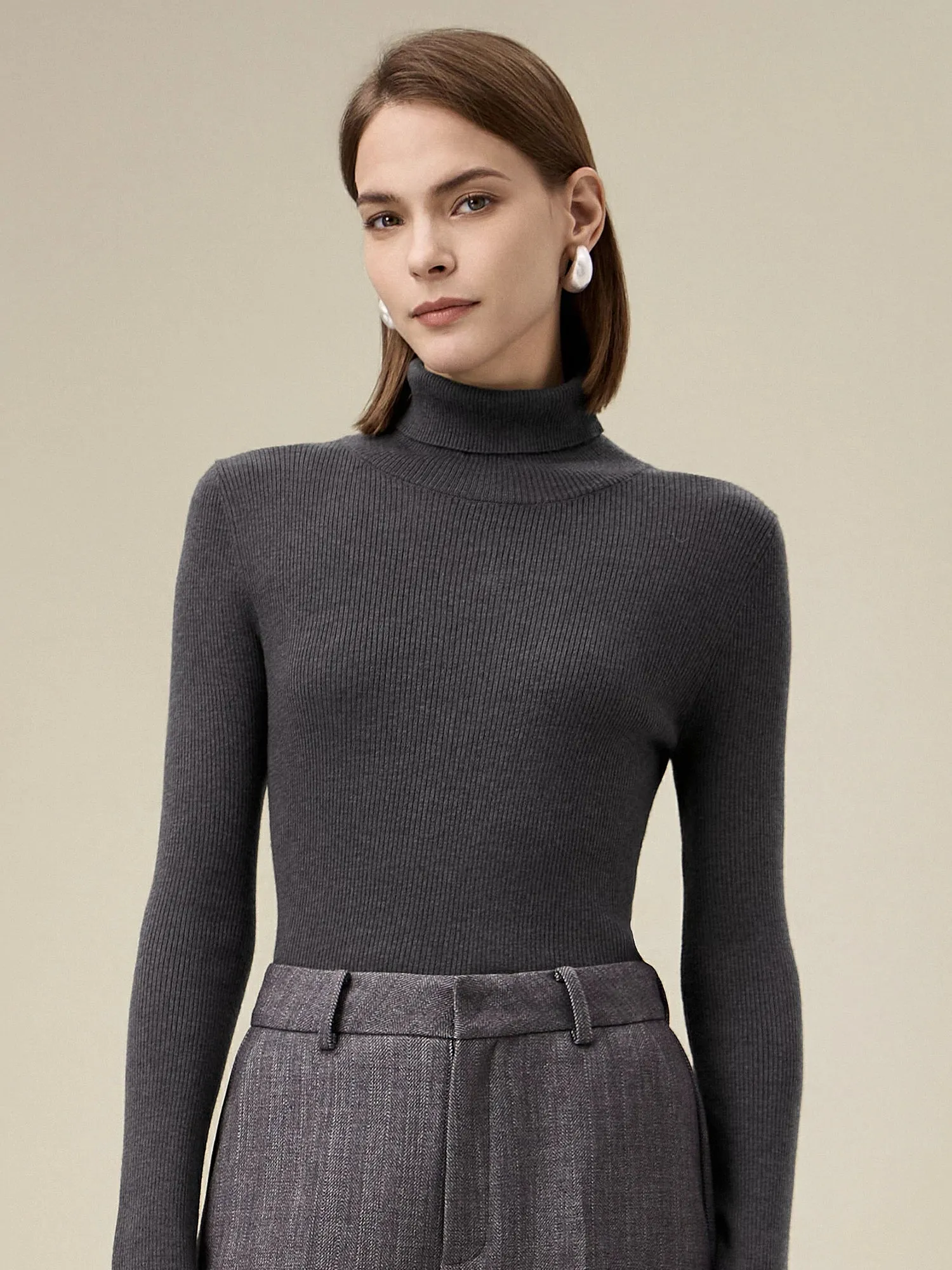 Amoretu Wool High Neck Slim Fit Ribbed Knit Sweater sold by Amoretu