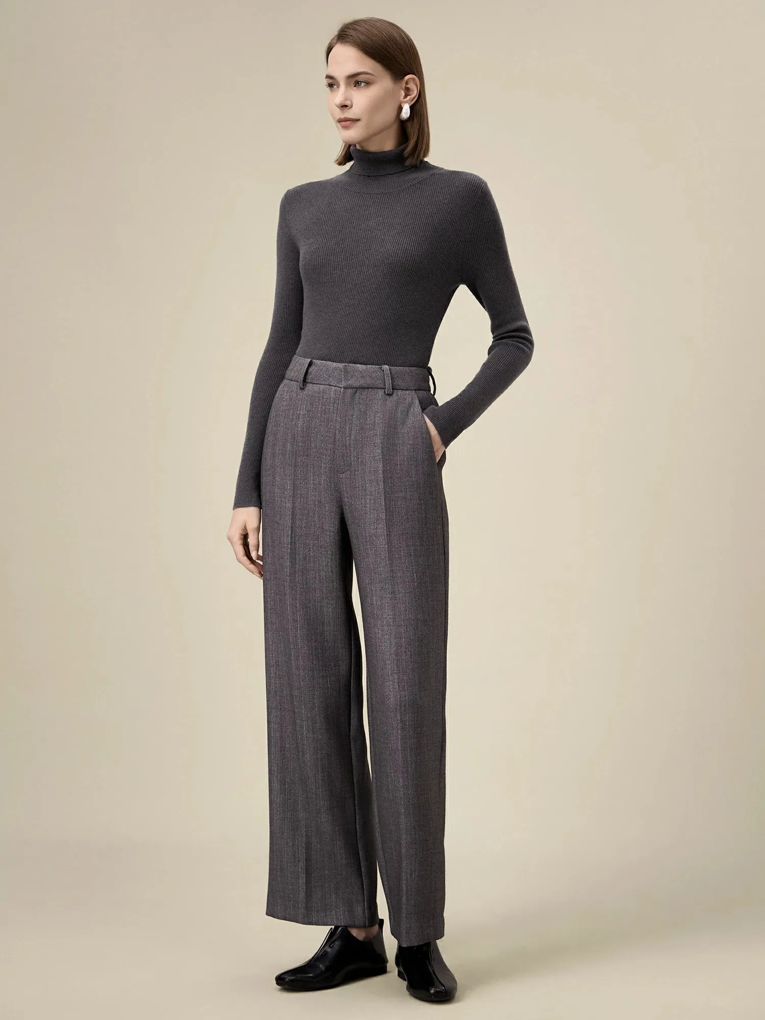 Amoretu Wool High Neck Slim Fit Ribbed Knit Sweater sold by Amoretu product image thumbnail 2