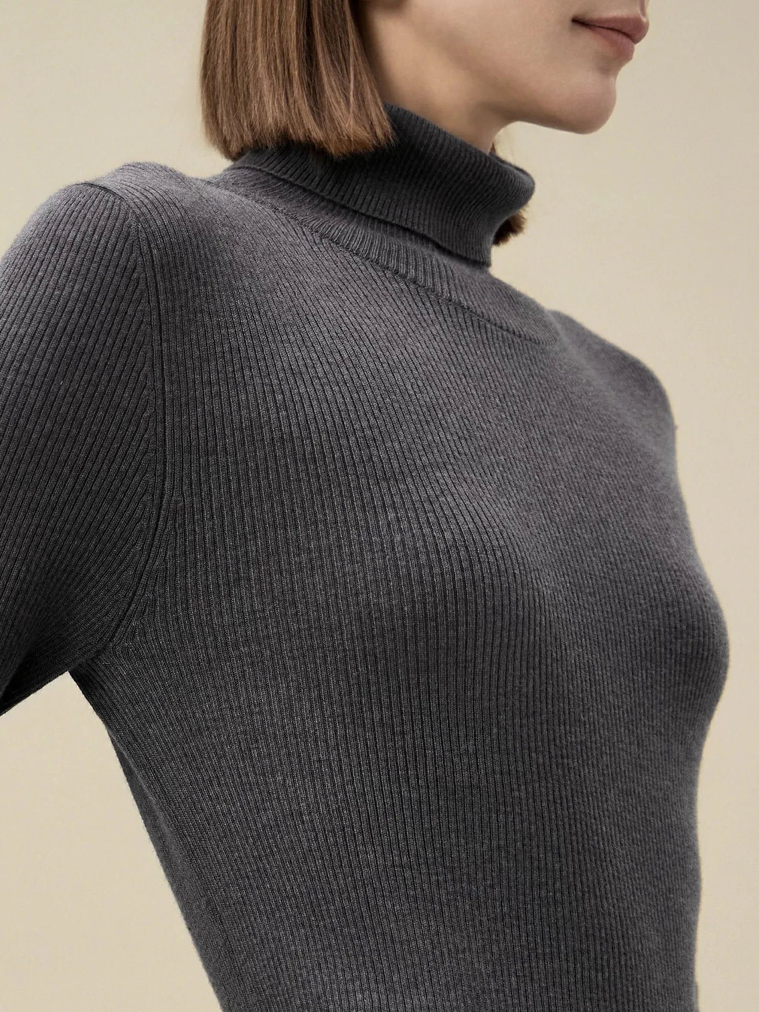 Amoretu Wool High Neck Slim Fit Ribbed Knit Sweater sold by Amoretu product image thumbnail 5