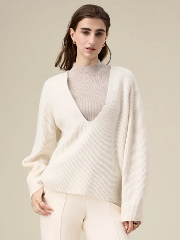Amoretu 100% Wool Deep V-Neck Knitted Sweater sold by Amoretu