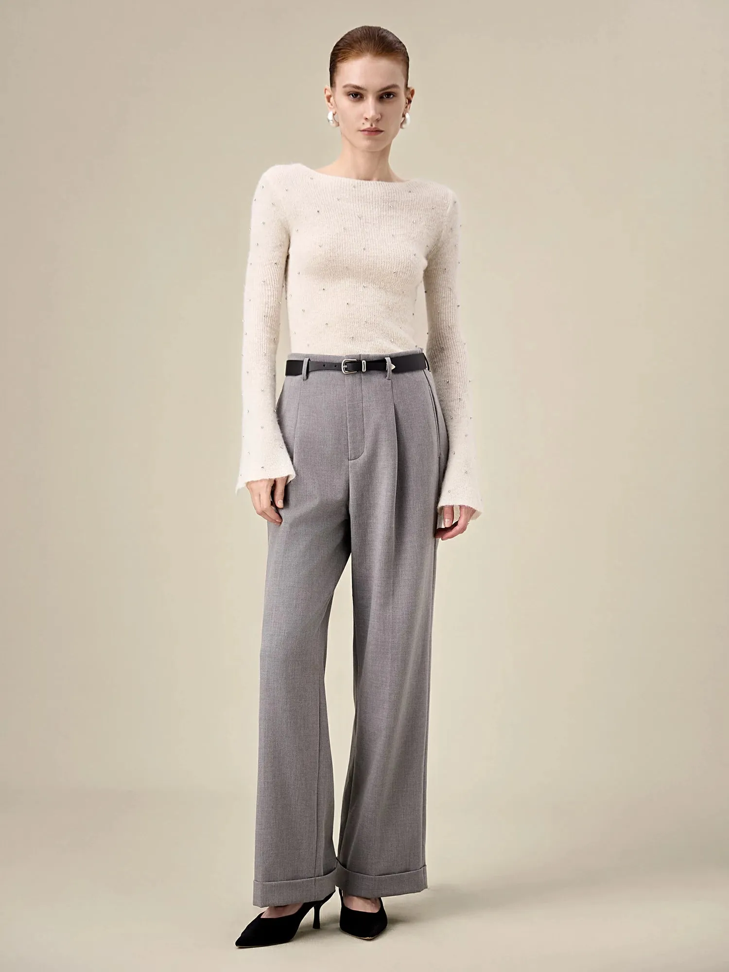 Amoretu 100% Wool Trumpet Sleeve Hand-Beaded Knitted Sweater sold by Amoretu product image thumbnail 2