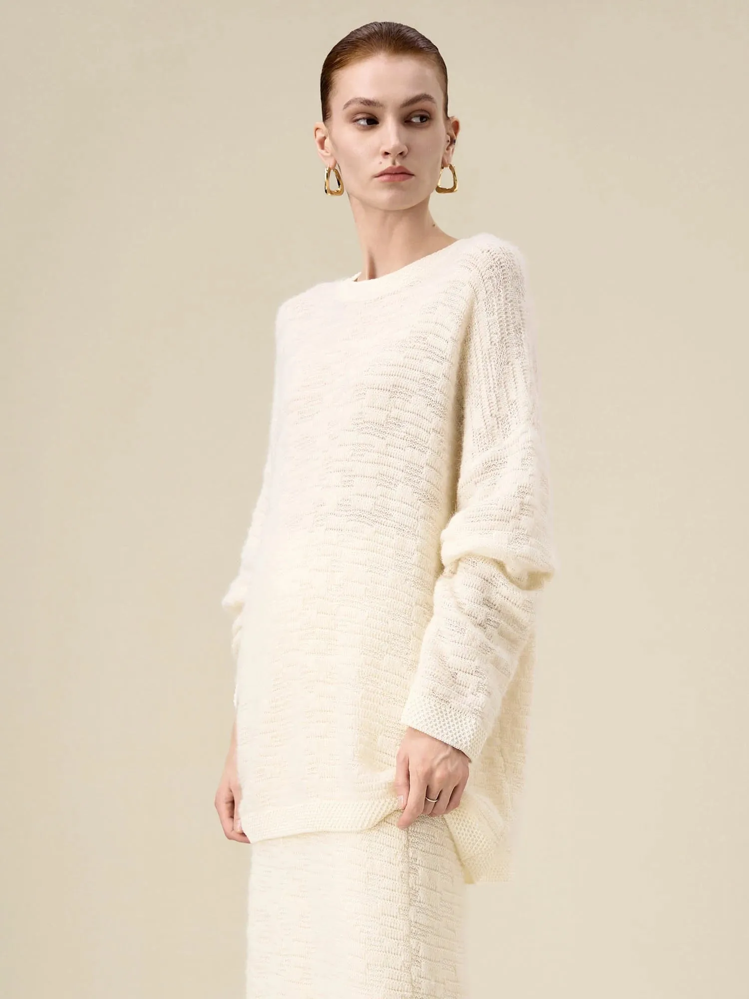 Amoretu Women's Wool Drop Shoulder Jacquard Knit Sweater sold by Amoretu