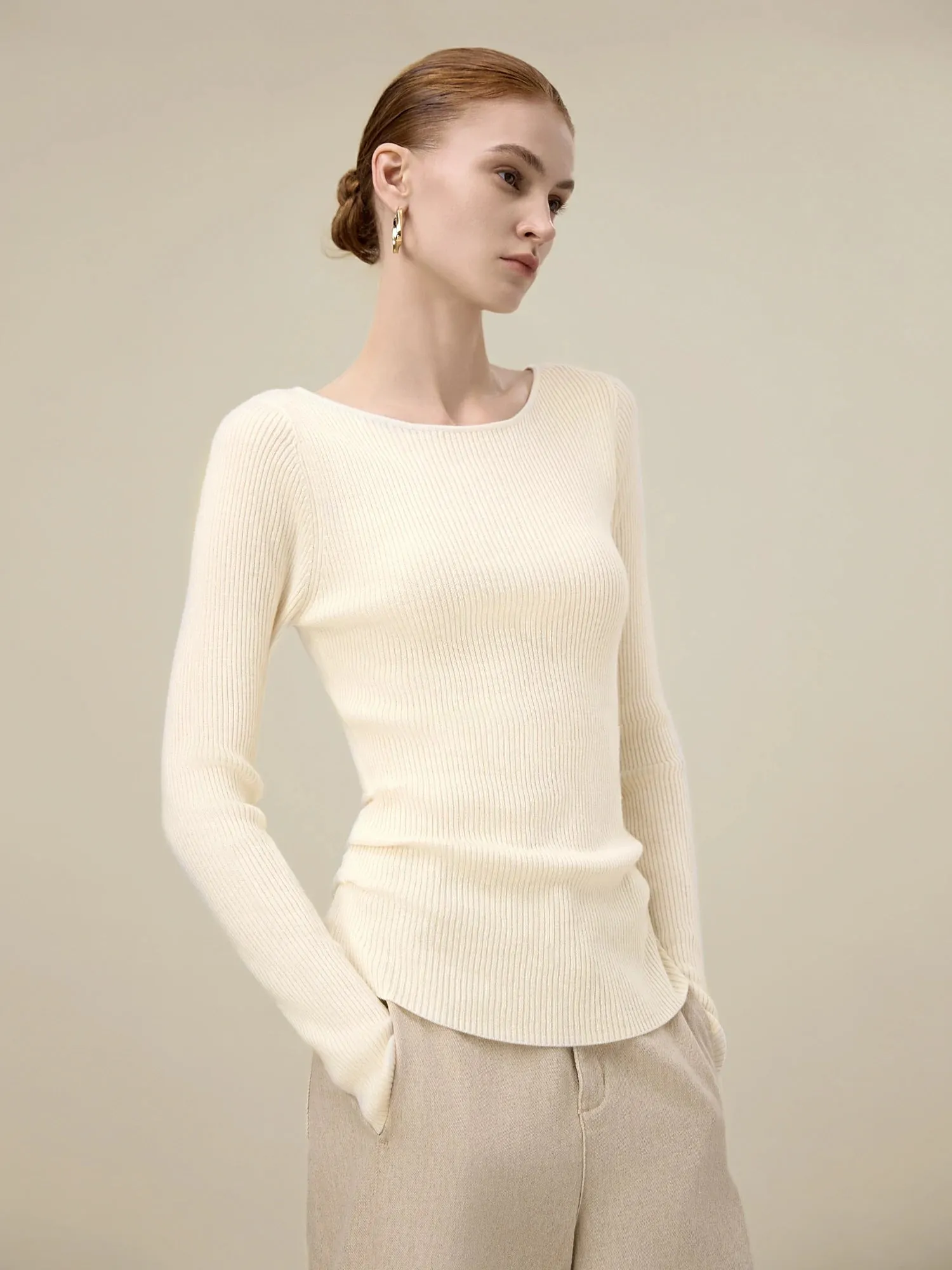Amoretu Women's Wool Boat Neck Lightweight Knit Sweater sold by Amoretu product image thumbnail 3
