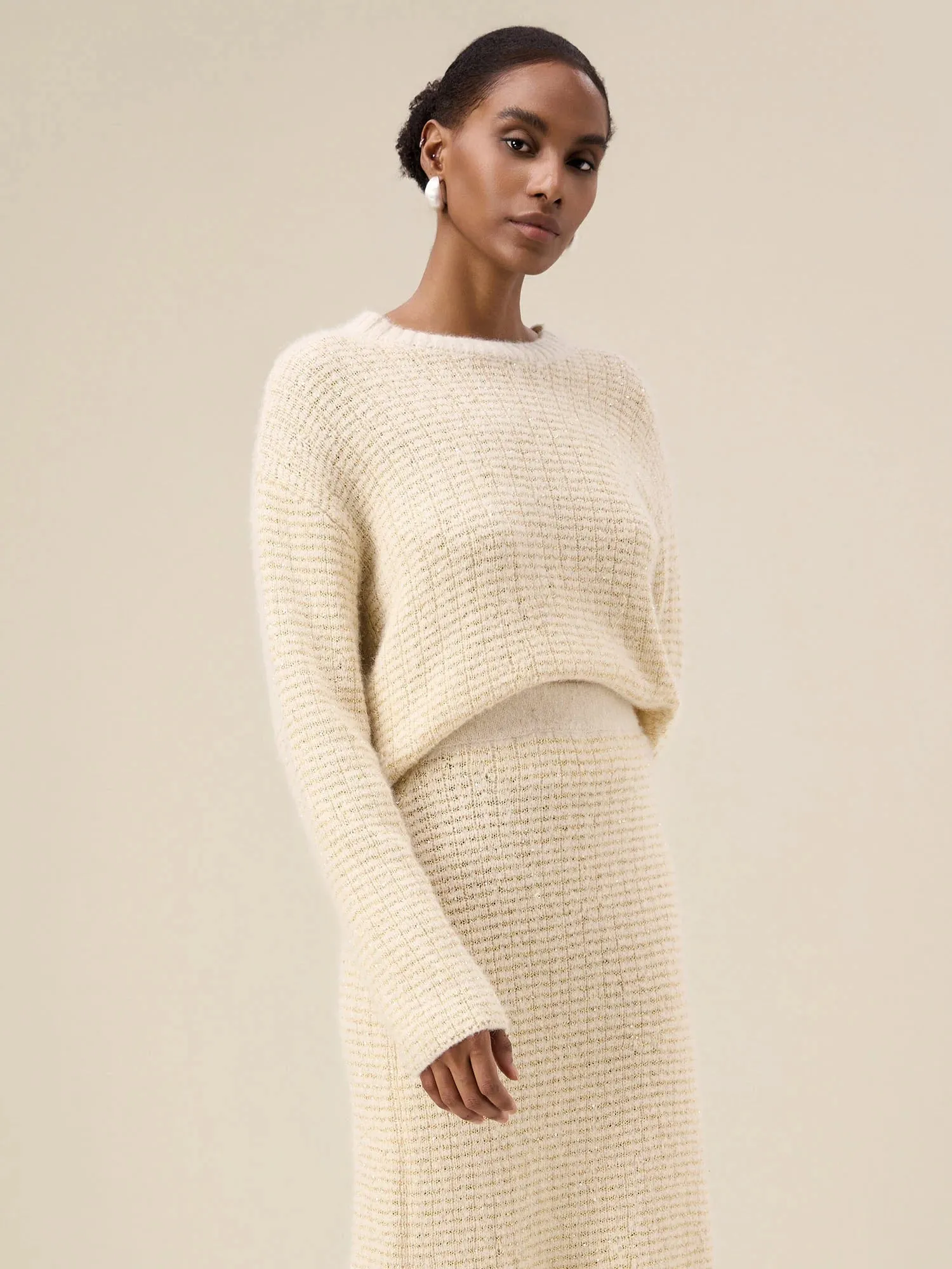 Amoretu Women's Wool Sequin Jacquard Knitted Sweater sold by Amoretu product image thumbnail 3