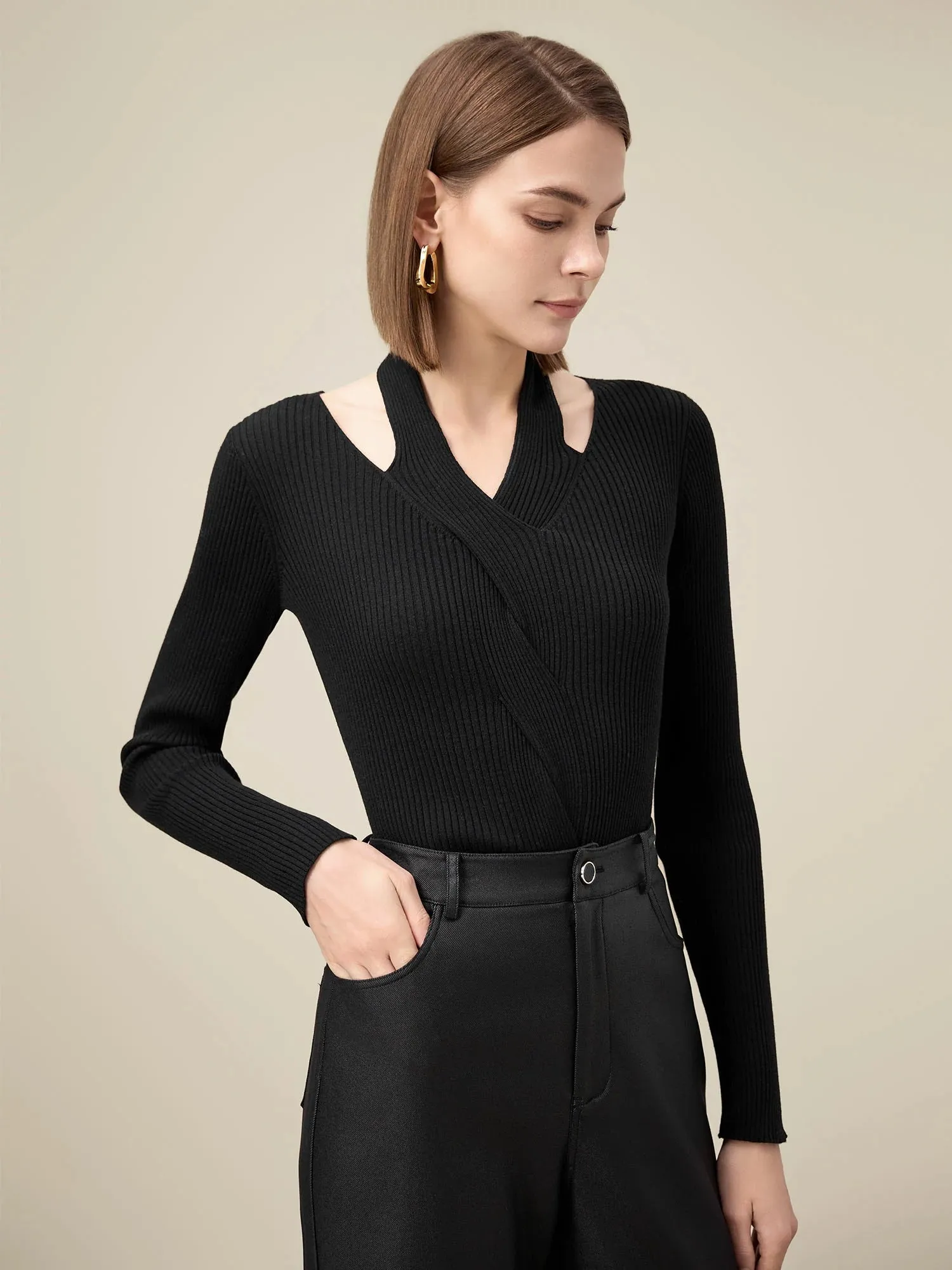 Amoretu Women's 100% Wool Halter Neck Cable Knit Sweater sold by Amoretu