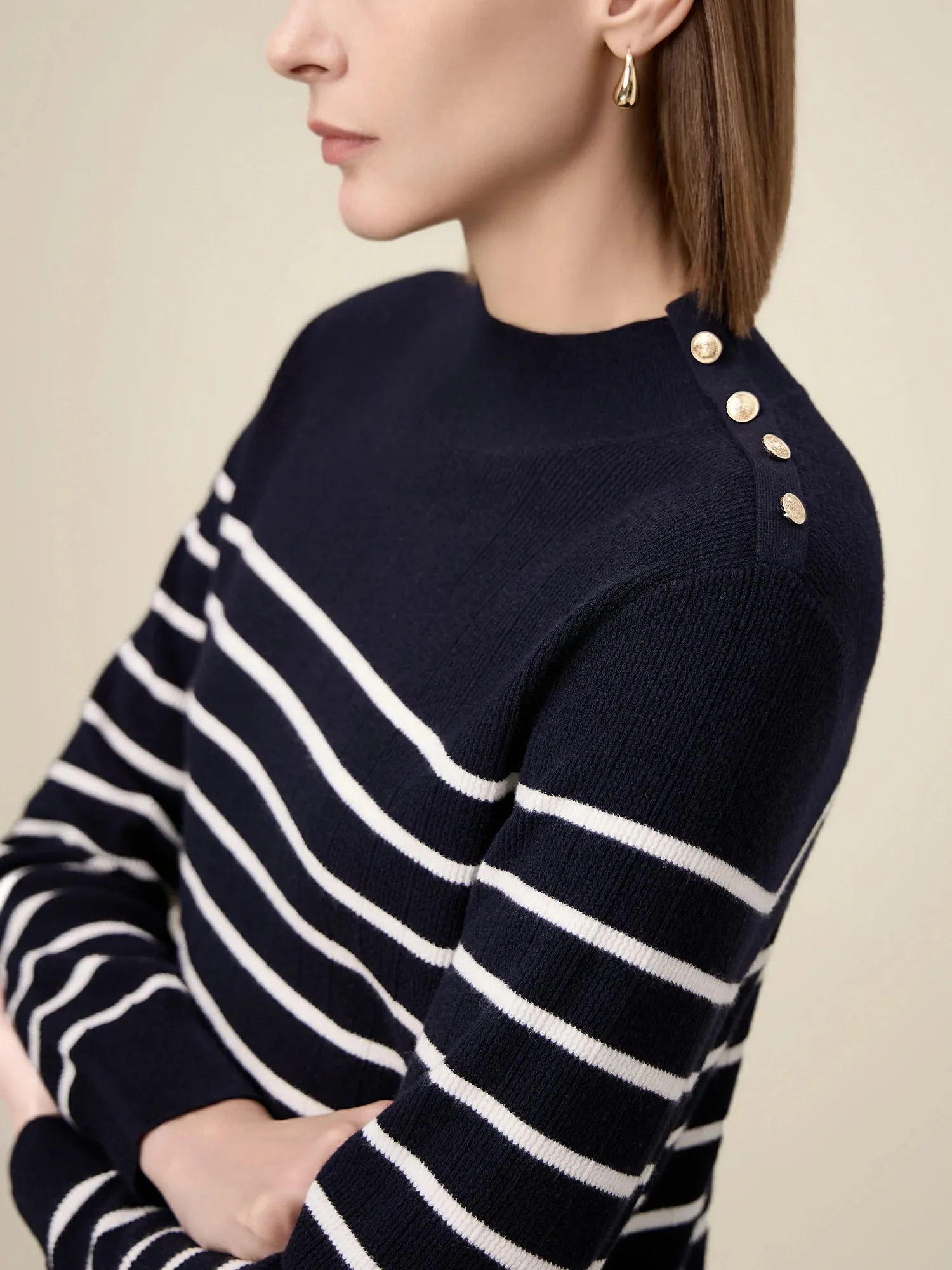 Amoretu Women's Wool Half Turtleneck Striped Knitted Sweater sold by Amoretu product image thumbnail 5