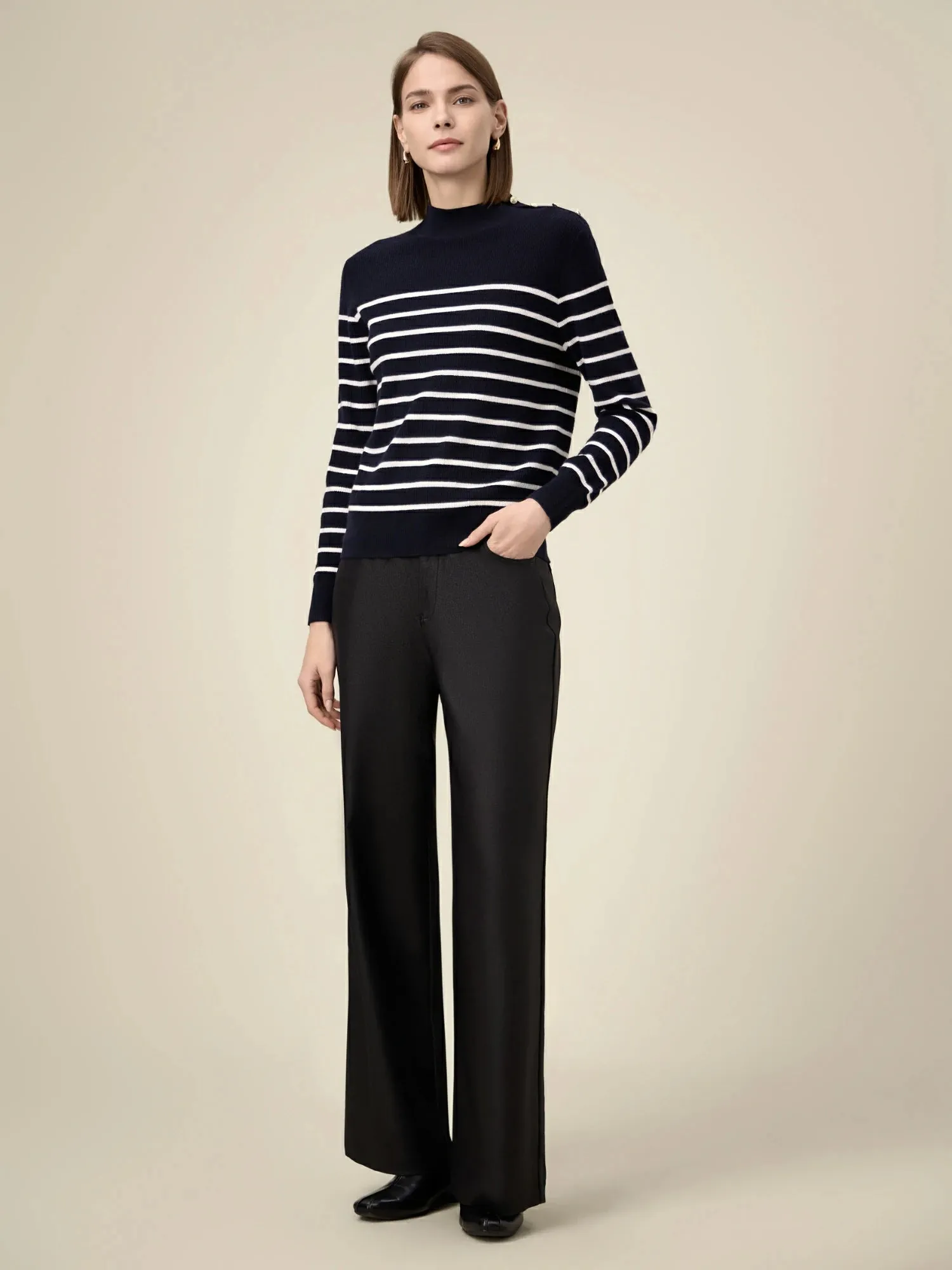 Amoretu Women's Wool Half Turtleneck Striped Knitted Sweater sold by Amoretu product image thumbnail 2