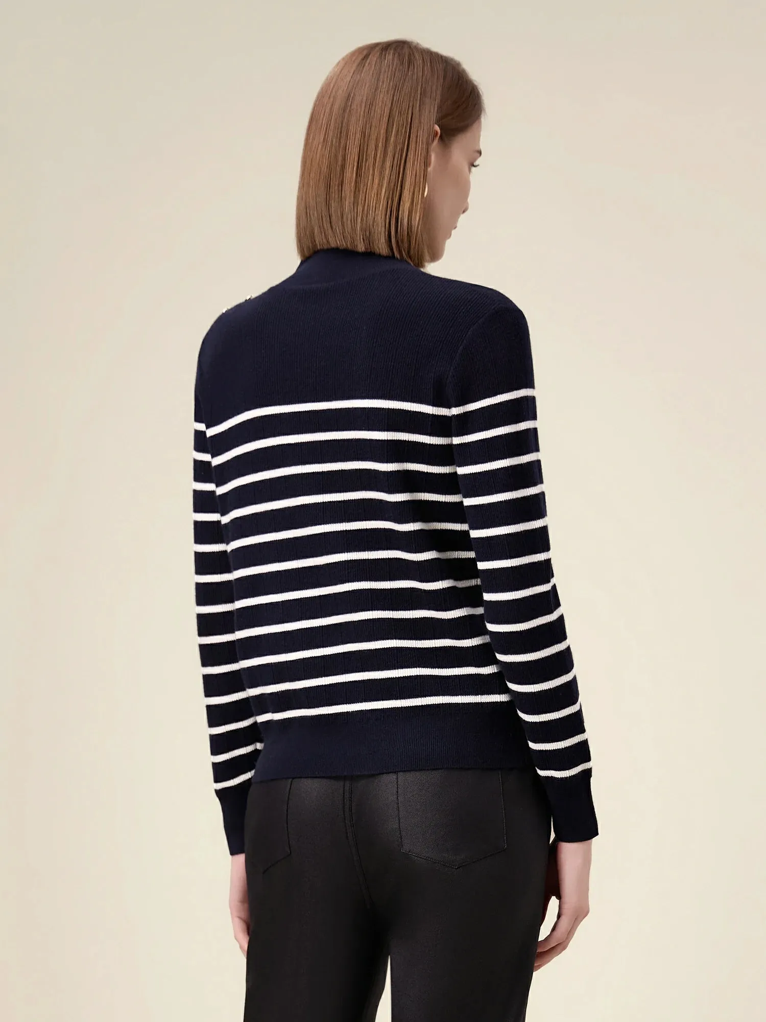 Amoretu Women's Wool Half Turtleneck Striped Knitted Sweater sold by Amoretu product image thumbnail 4