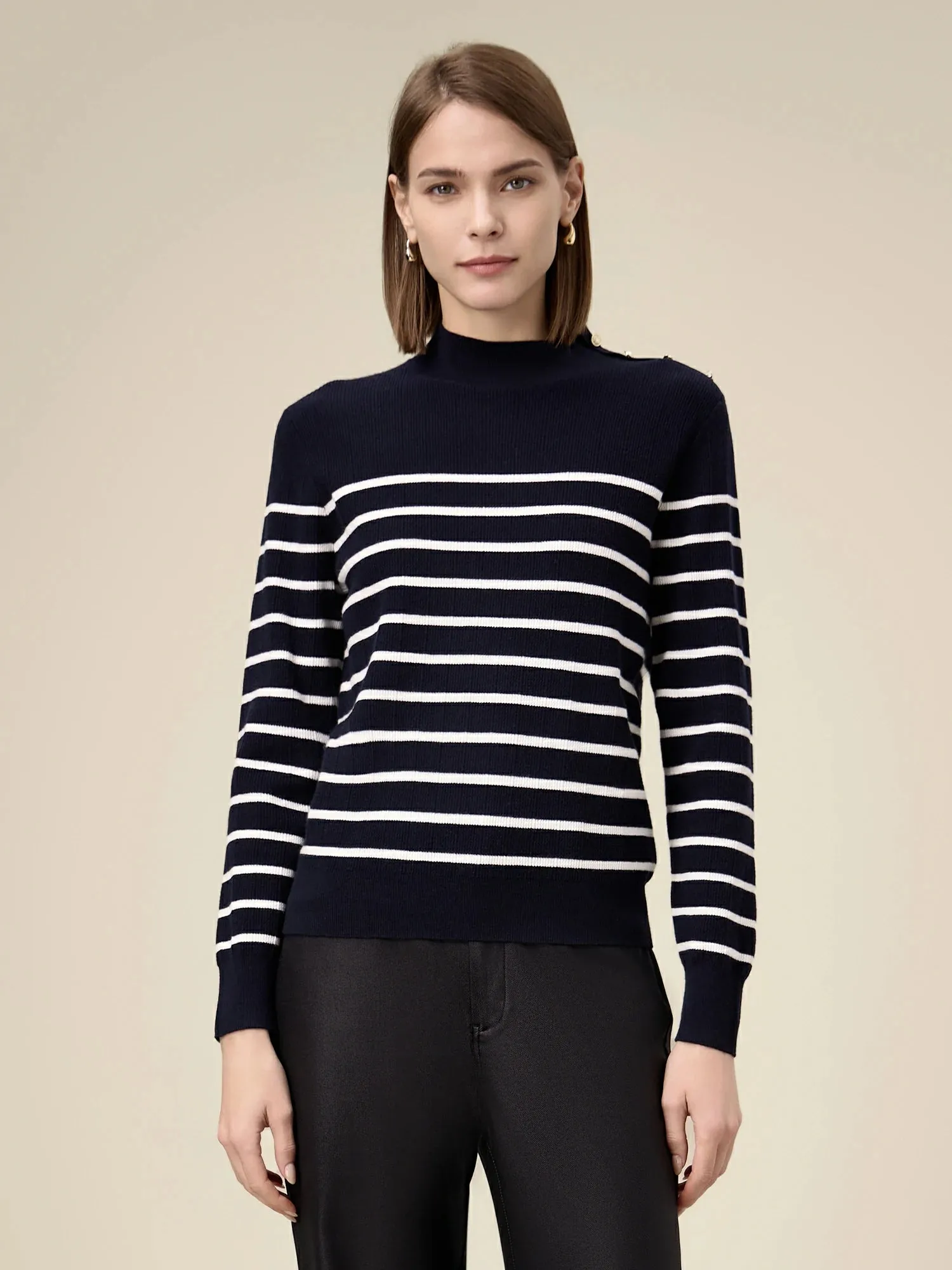 Amoretu Women's Wool Half Turtleneck Striped Knitted Sweater sold by Amoretu