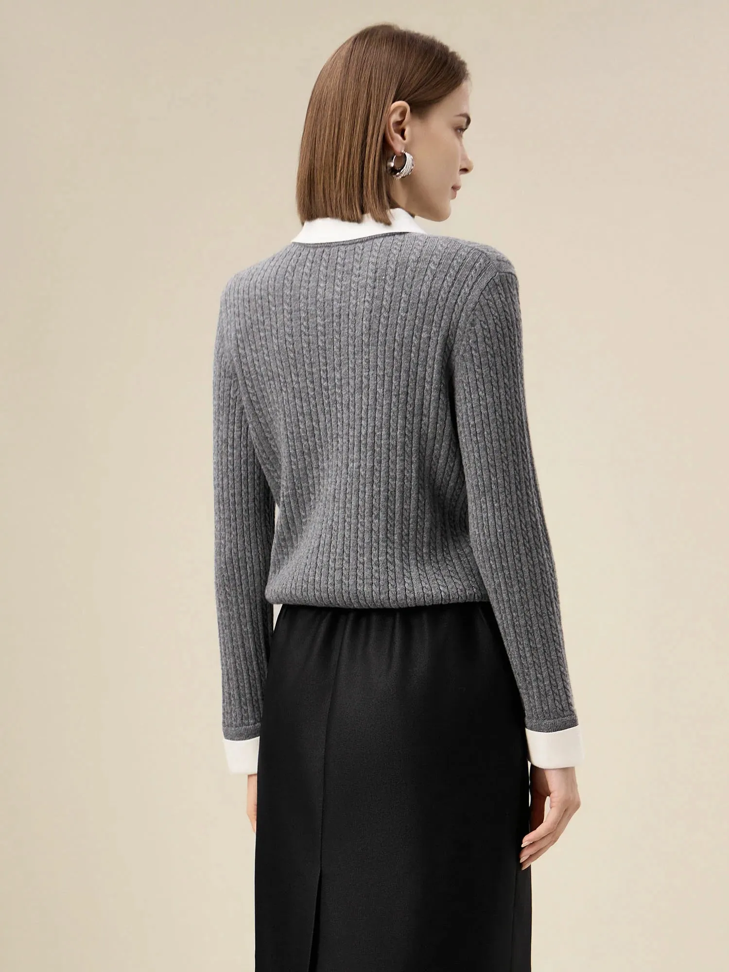 Amoretu Women's 100% Wool Lapel Cable Knit Sweater sold by Amoretu product image thumbnail 4