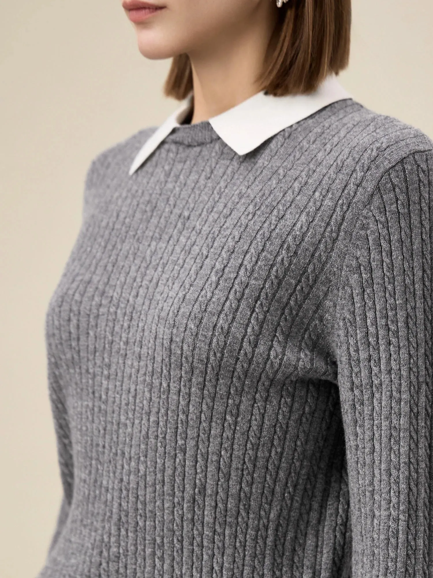 Amoretu Women's 100% Wool Lapel Cable Knit Sweater sold by Amoretu product image thumbnail 5