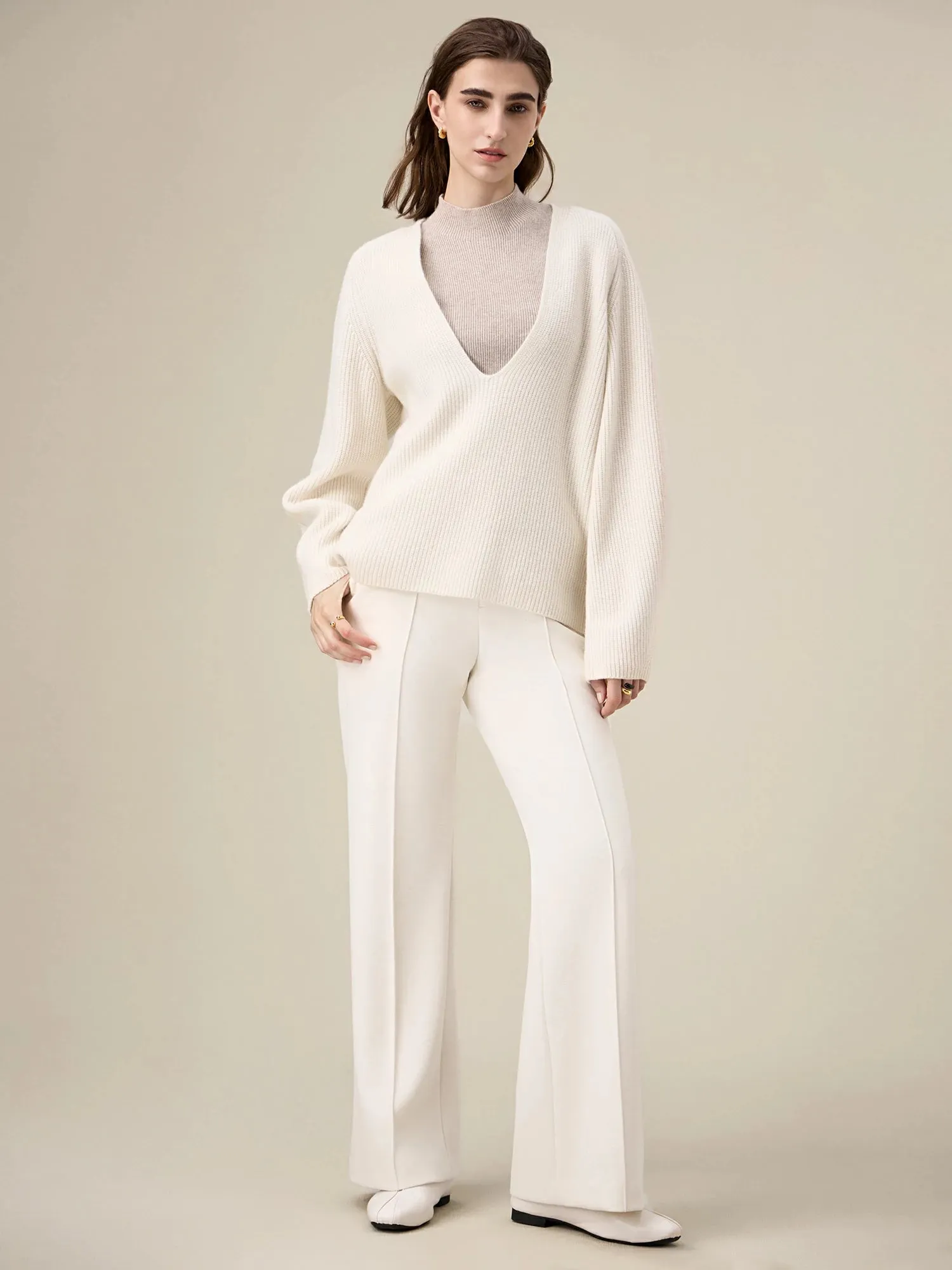 Amoretu 100% Wool Sweater Lyocell Straight Pants 2 Piece Set sold by Amoretu