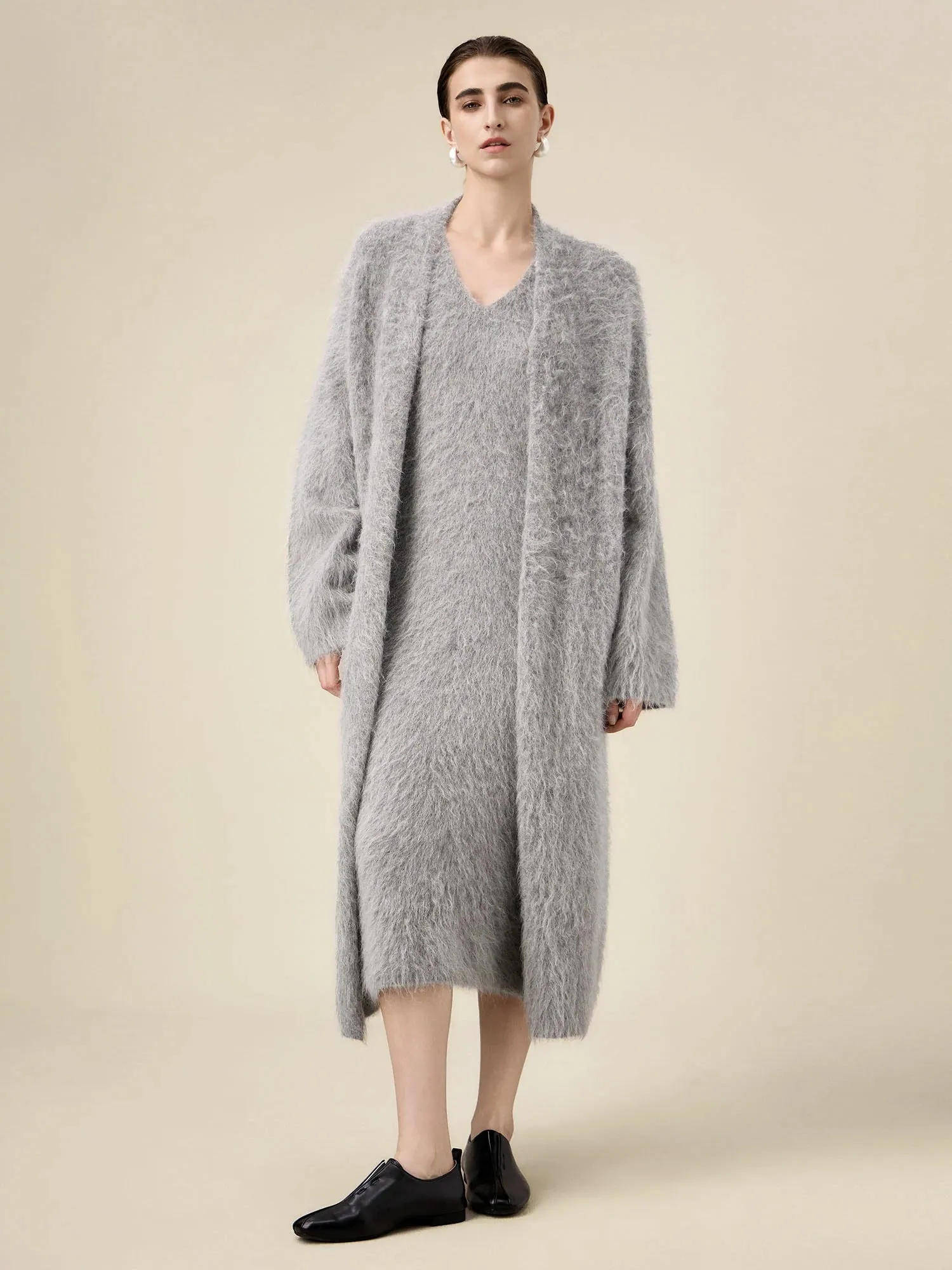 Amoretu Alpaca Knit Vest Dress Plush Cardigan 2PCS Sets sold by Amoretu