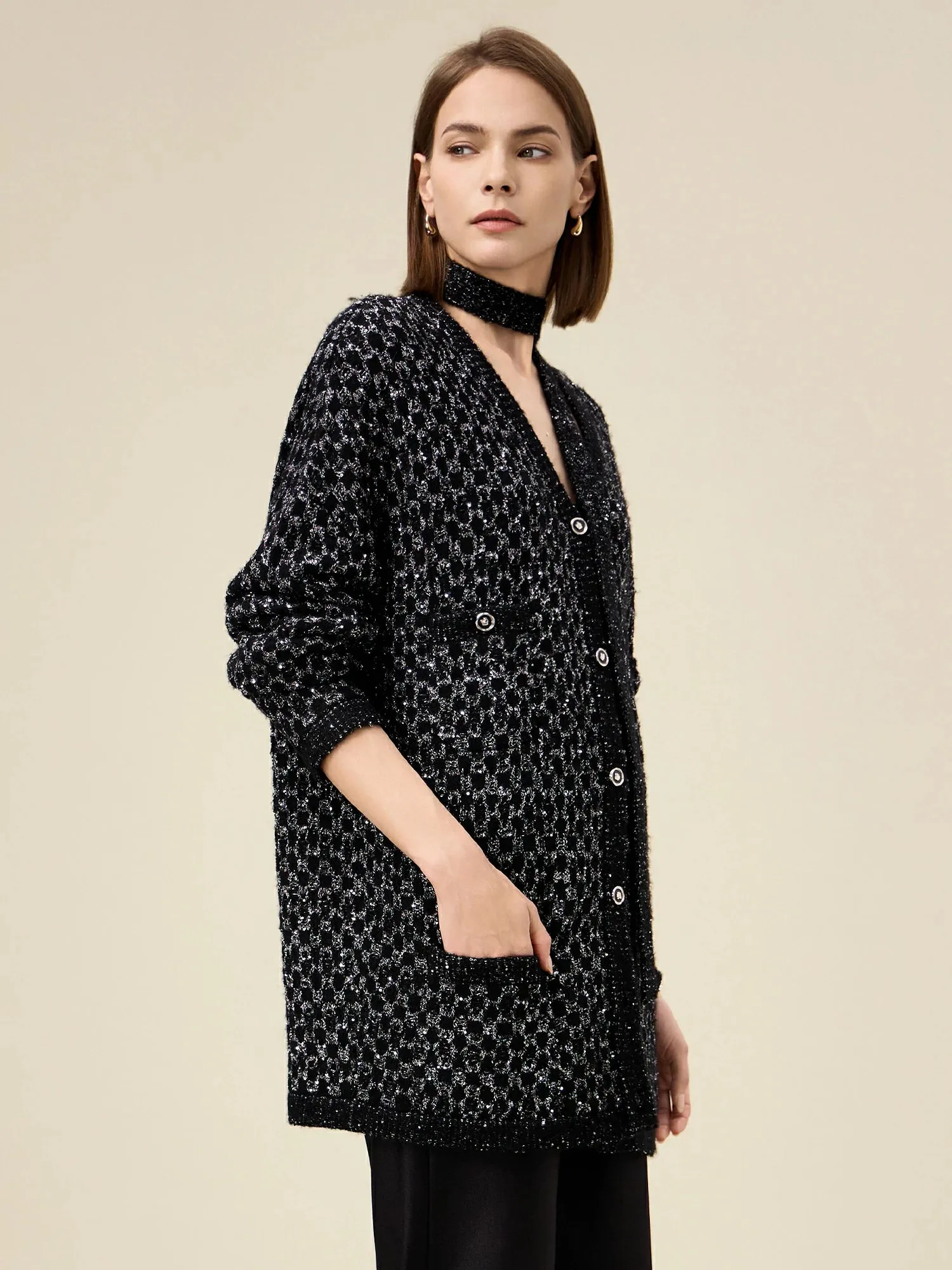 Amoretu Wool Gold Silver Yarn Cardigan Wide-Leg Pants 2PCS Sets sold by Amoretu product image thumbnail 4