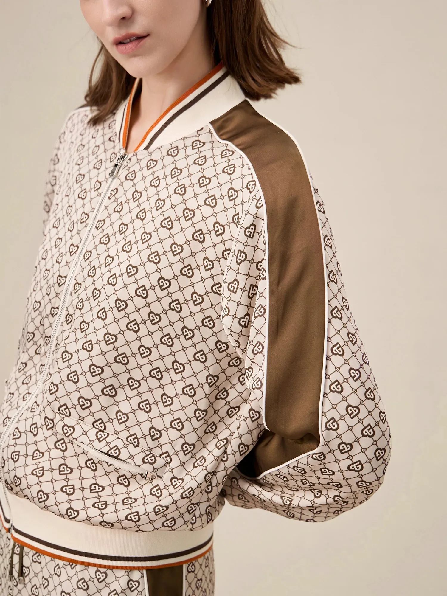 Amoretu Acetate Satin Monogram Patterned Jacket And Pant 2 Piece Set sold by Amoretu product image thumbnail 4