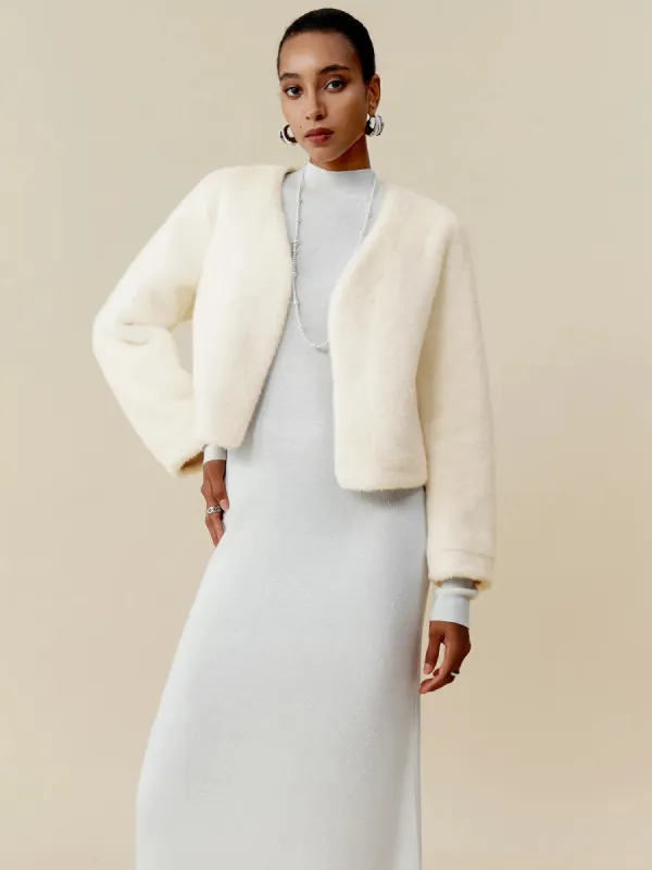 Amoretu V-Neck Long Sleeve Eco-Friendly Fur Short Coat sold by Amoretu