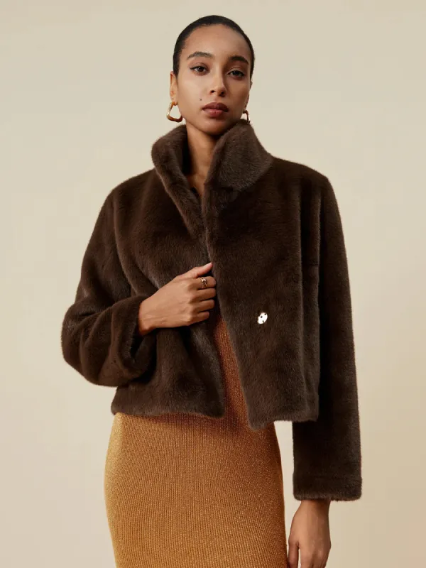 (FINAL SALE) Women's Lapel Eco-friendly Fur Short Coat sold by Amoretu