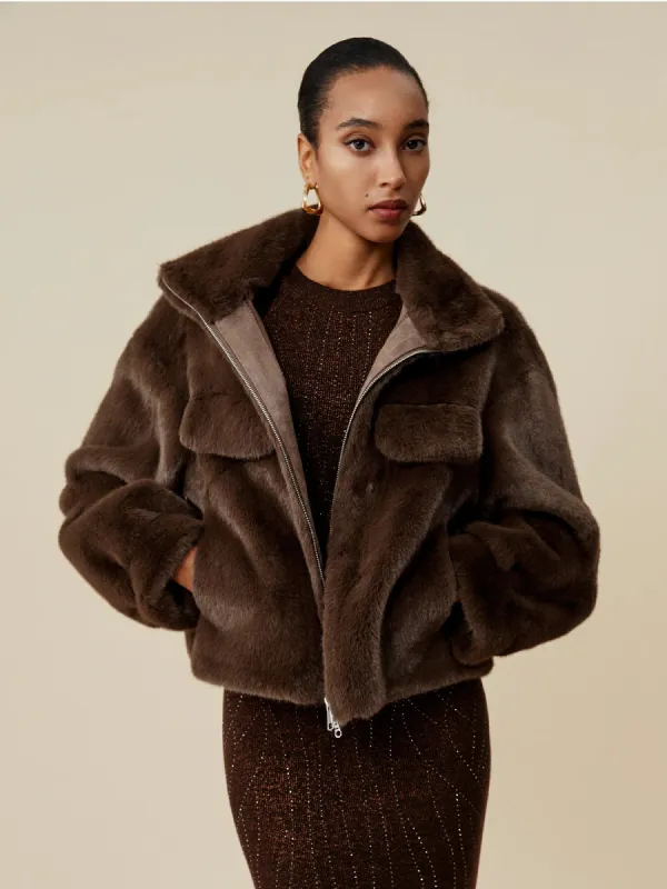 Amoretu Lapel Long Sleeve Eco-Friendly Fur Coat sold by Amoretu