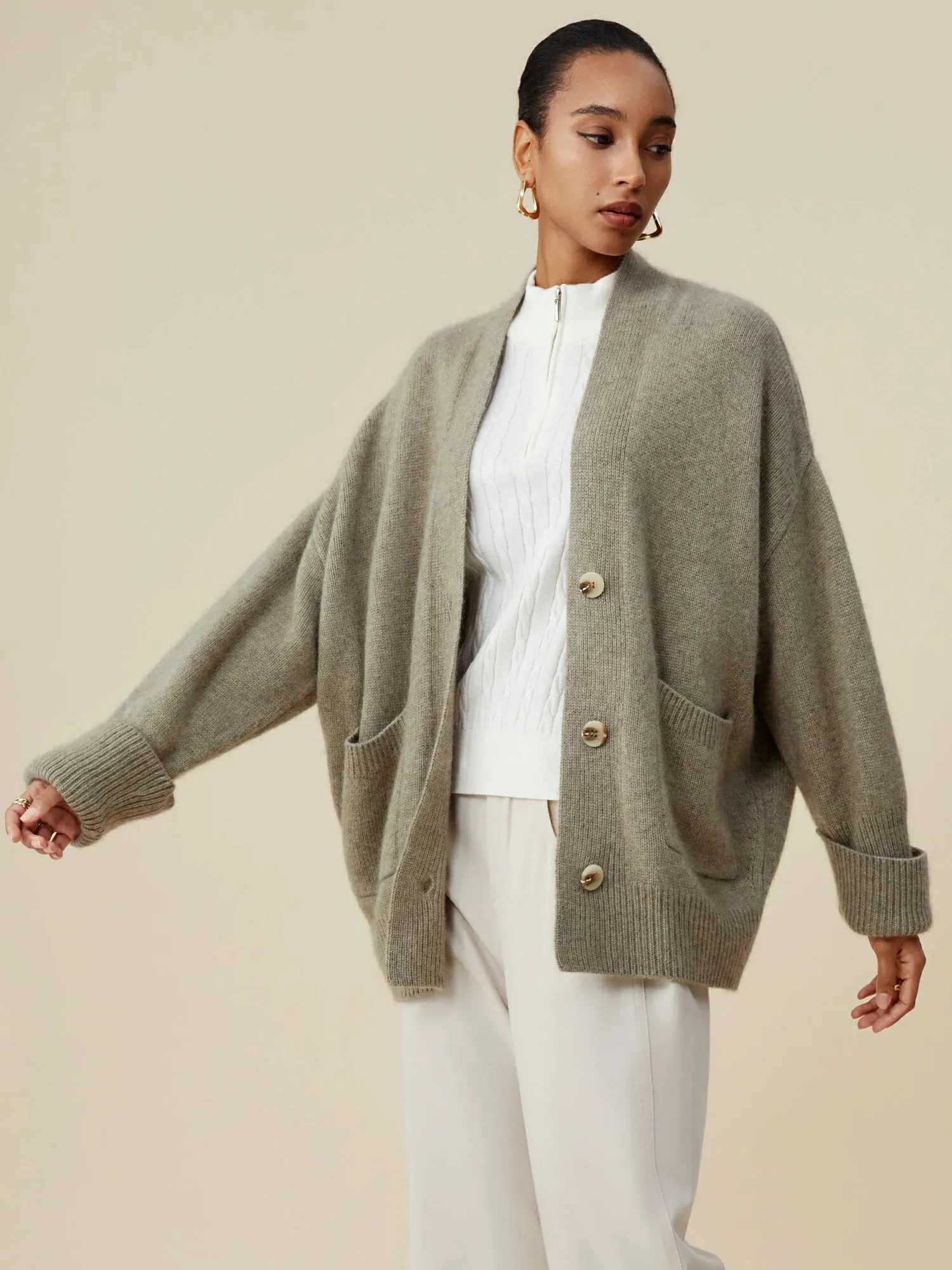 (FINAL SALE)Wool & Cashmere V-Neck Long Sleeve Knit Cardigan sold by Amoretu product image thumbnail 3