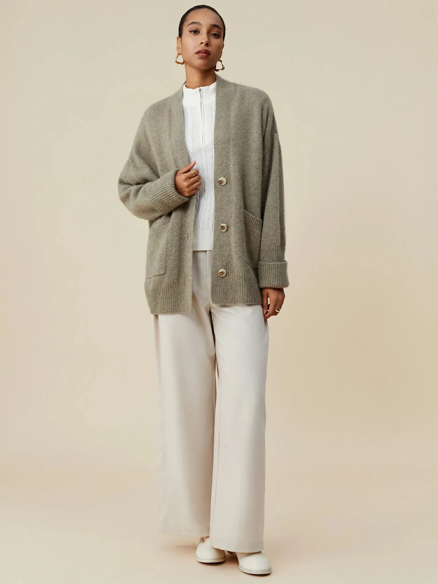 (FINAL SALE)Wool & Cashmere V-Neck Long Sleeve Knit Cardigan sold by Amoretu product image thumbnail 2