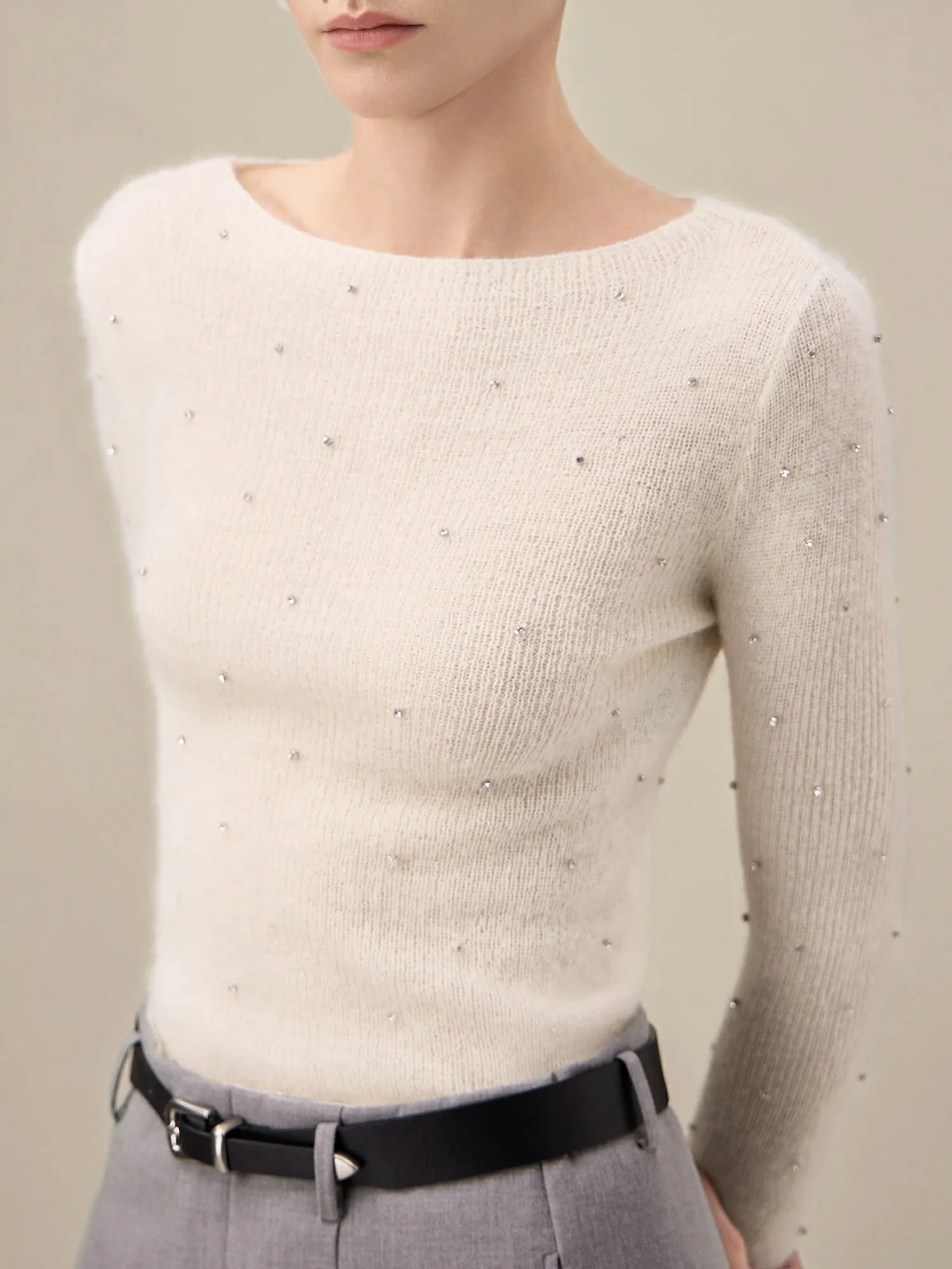 Amoretu Wool Trumpet Sleeve Hand-Beaded Knitted Sweater sold by Amoretu product image thumbnail 5