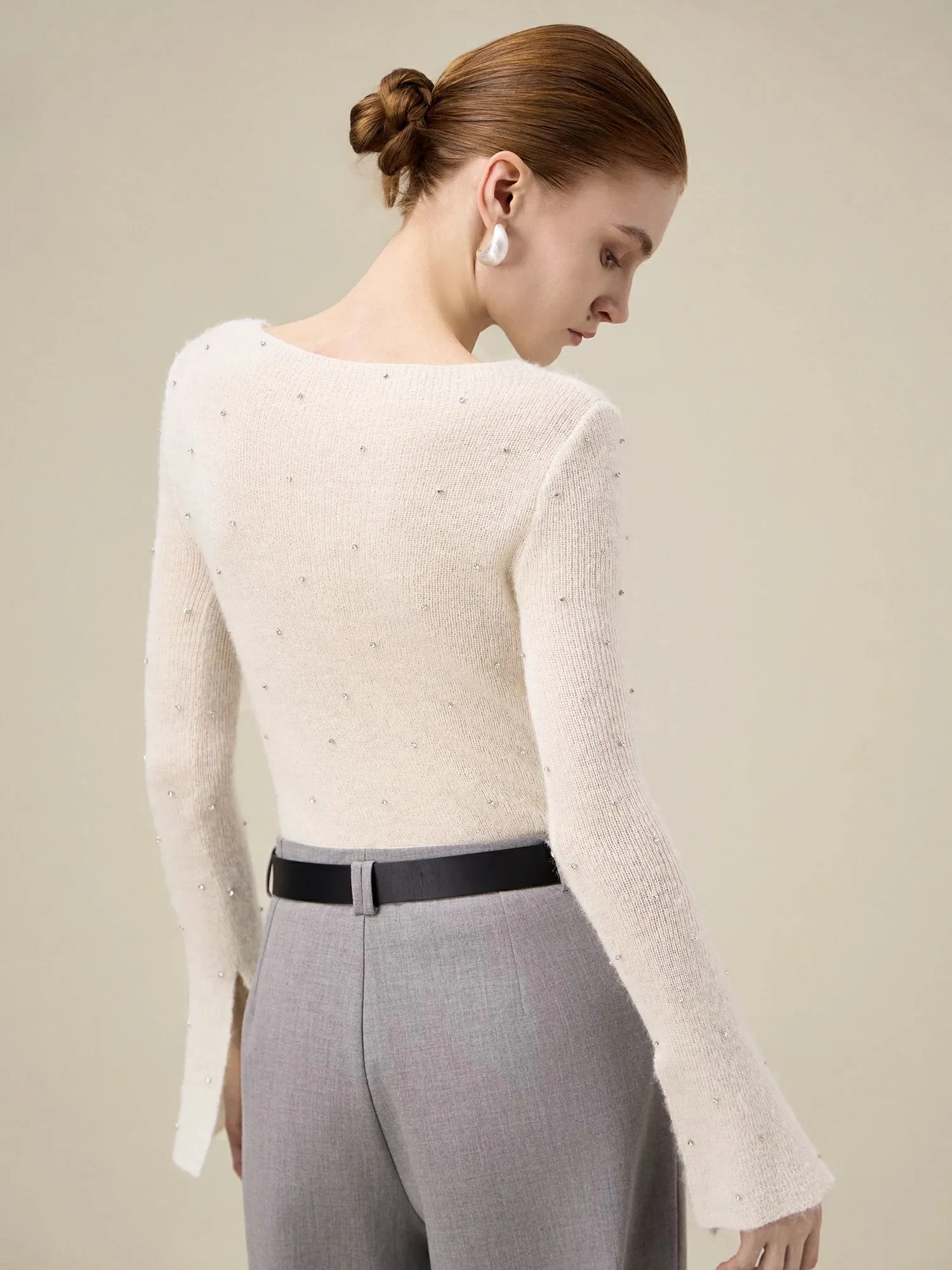 Amoretu Wool Trumpet Sleeve Hand-Beaded Knitted Sweater sold by Amoretu product image thumbnail 4