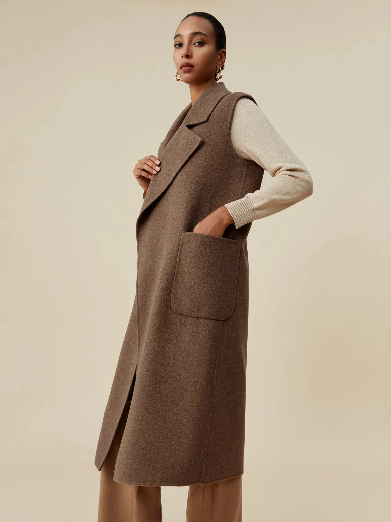 Amoretu 100% Wool Notch Lapel Sleeveless Vest Coat sold by Amoretu product image thumbnail 4