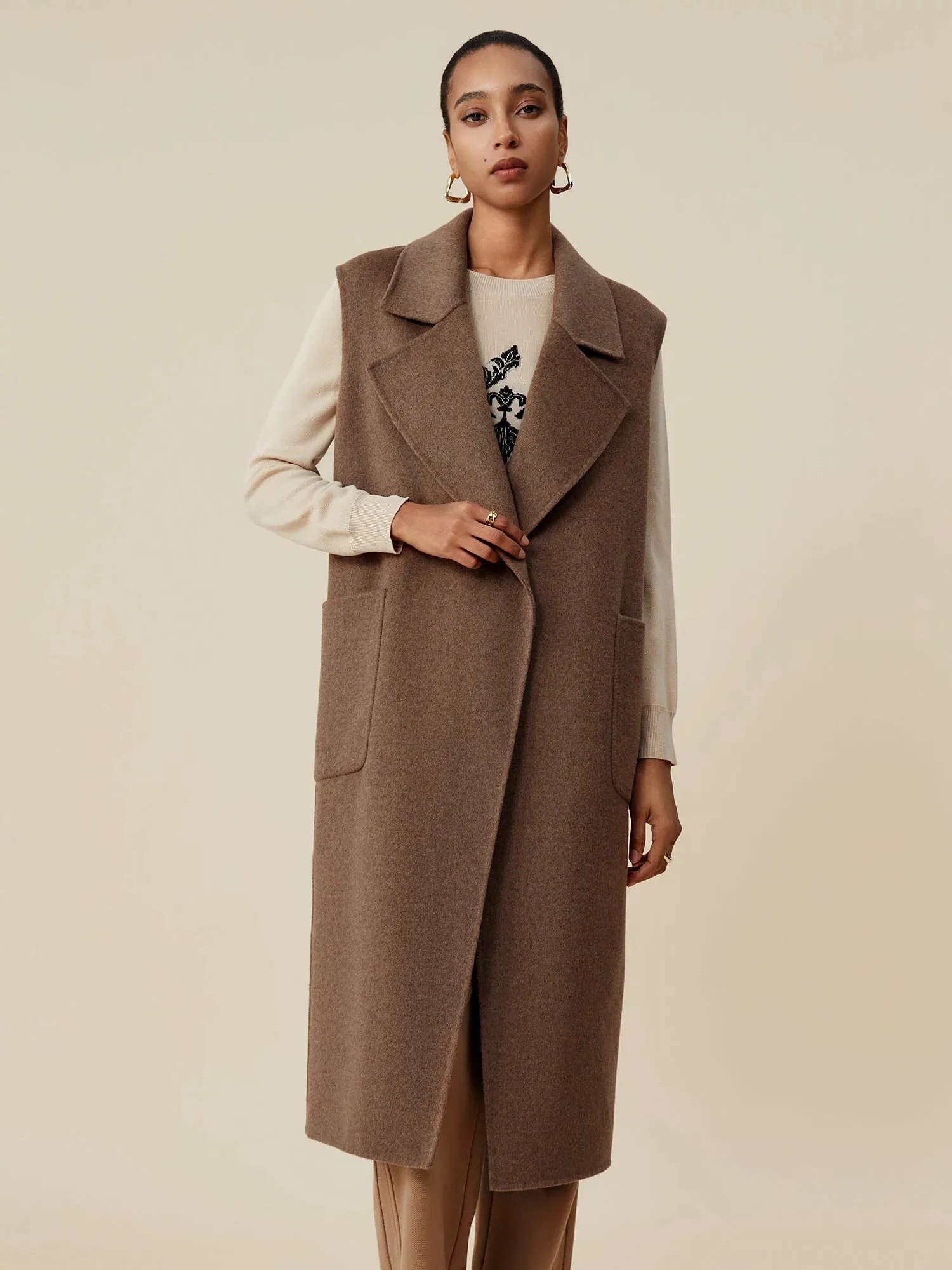 Amoretu 100% Wool Notch Lapel Sleeveless Vest Coat sold by Amoretu product image thumbnail 2