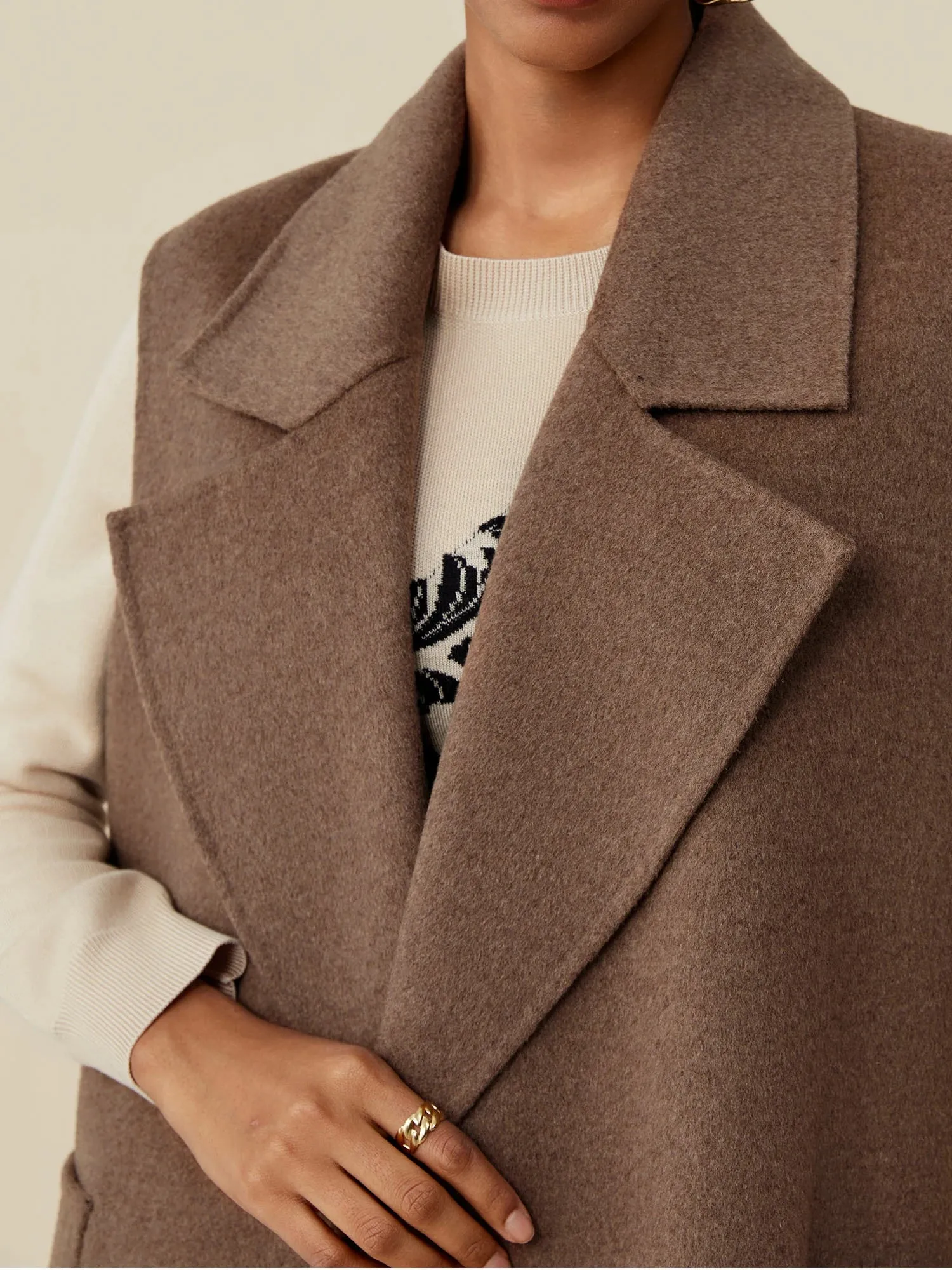 Amoretu 100% Wool Notch Lapel Sleeveless Vest Coat sold by Amoretu product image thumbnail 5