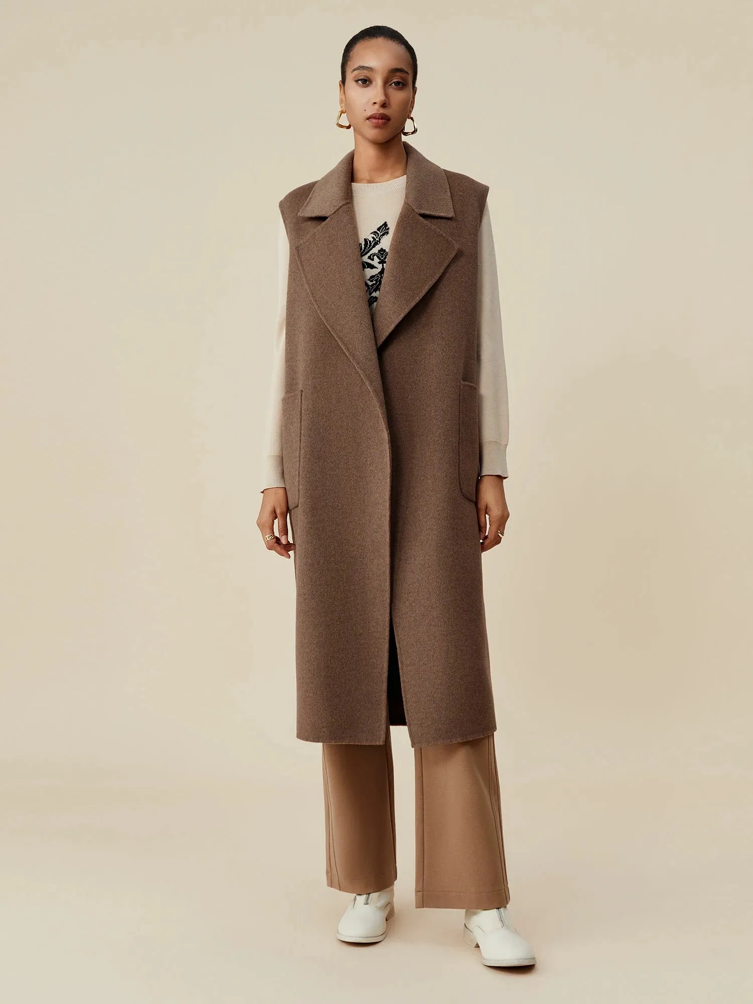 Amoretu 100% Wool Notch Lapel Sleeveless Vest Coat sold by Amoretu