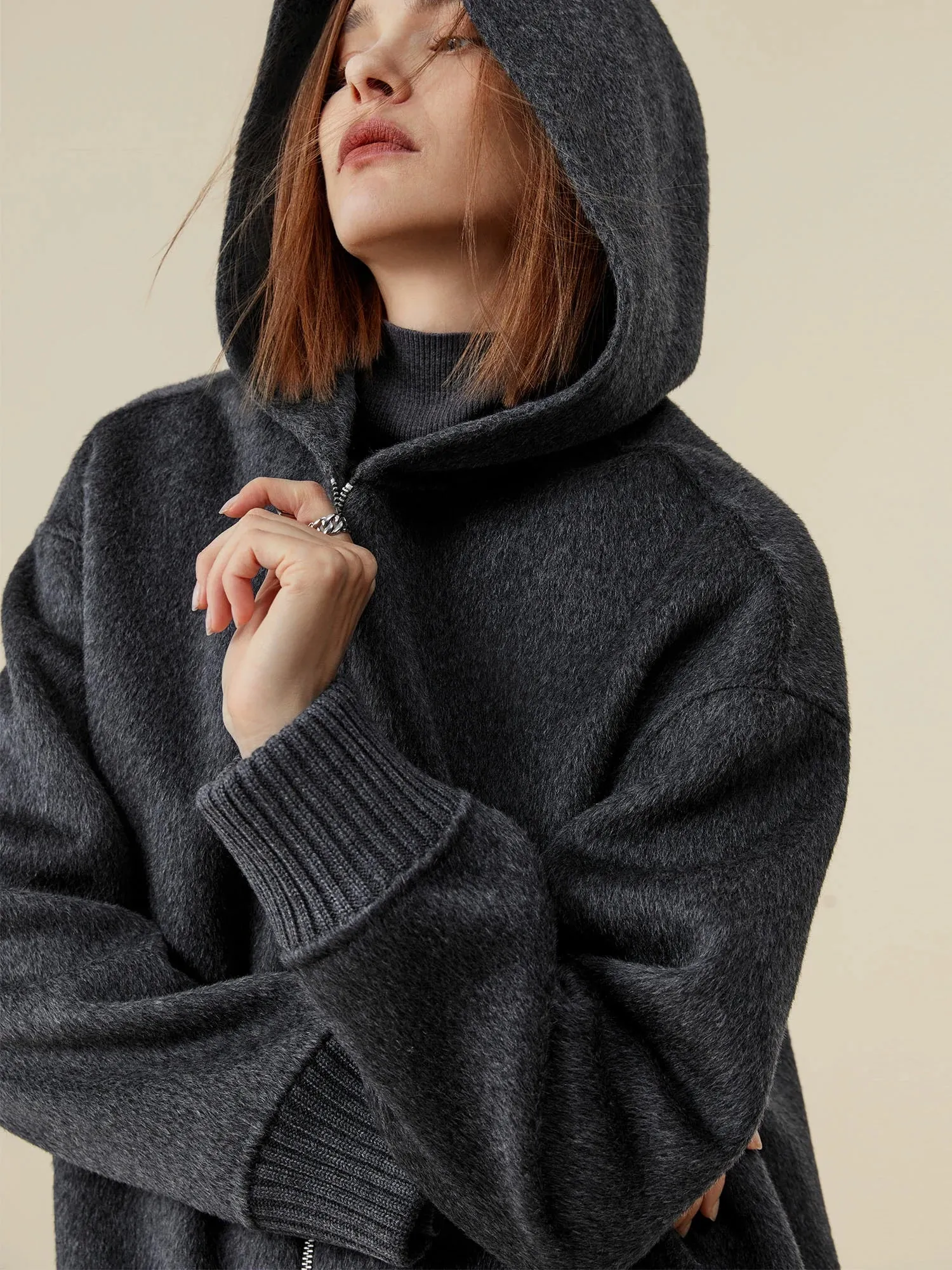 (FINAL SALE)70.9% Wool Hooded Zipper Short Coat sold by Amoretu product image thumbnail 5