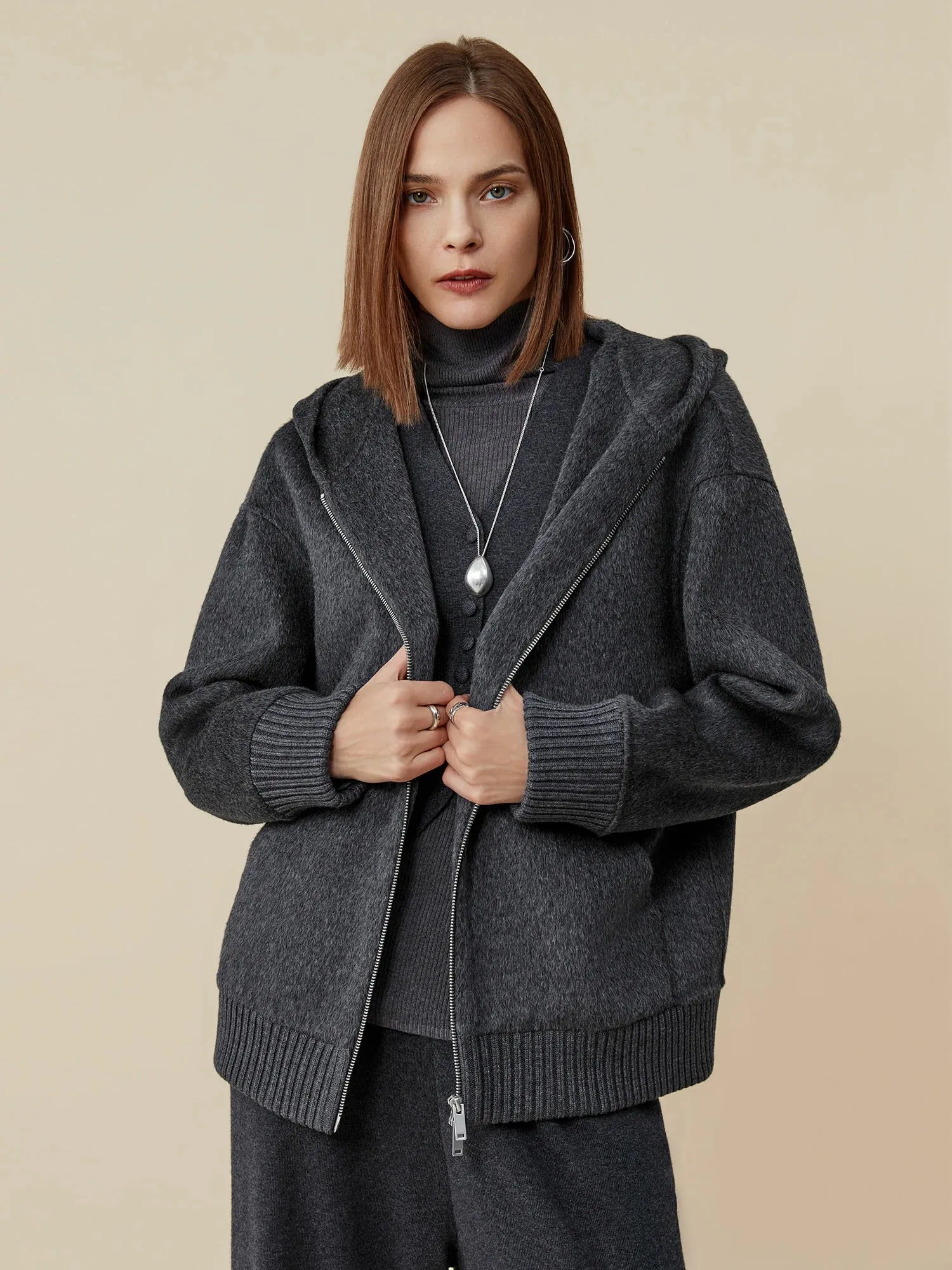(FINAL SALE)70.9% Wool Hooded Zipper Short Coat sold by Amoretu product image thumbnail 2