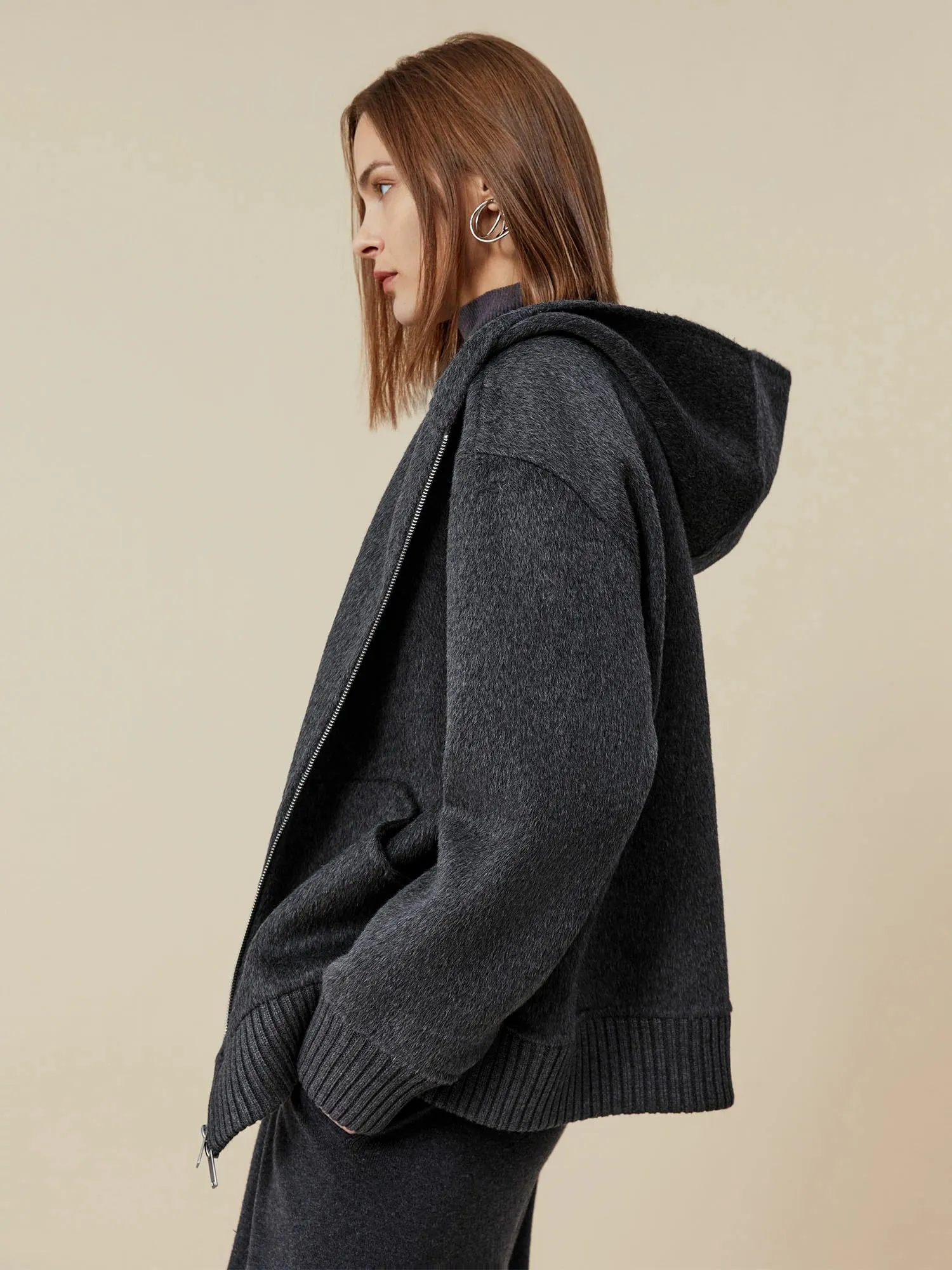 (FINAL SALE)70.9% Wool Hooded Zipper Short Coat sold by Amoretu product image thumbnail 4